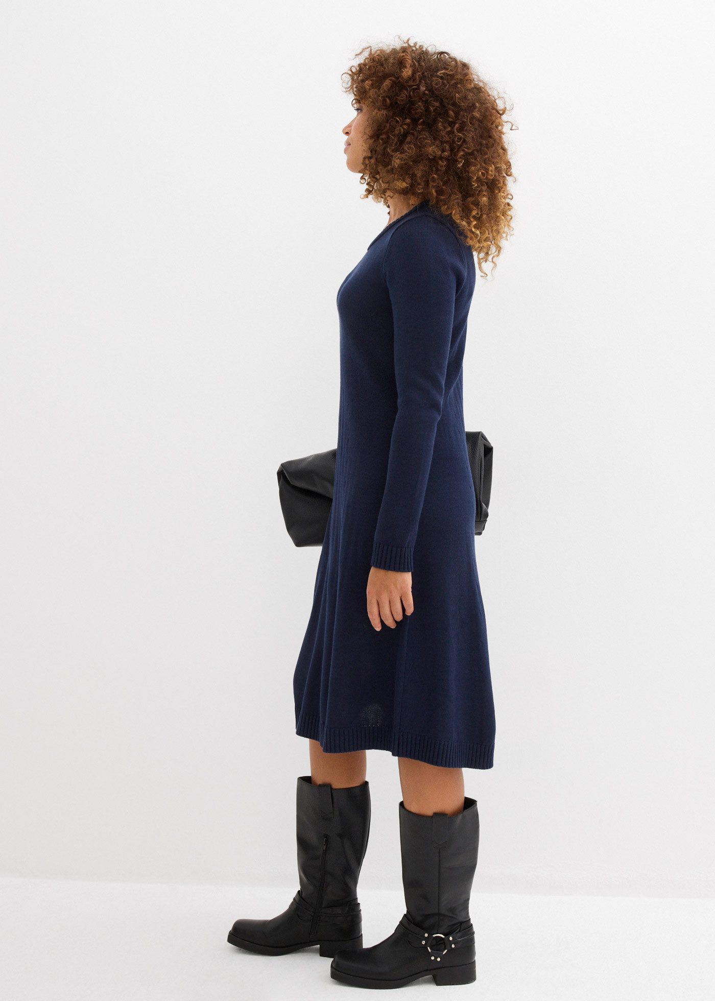 bonprix Strickkleid für den Alltag, aus Baumwolle und Polyacryl, ausgestellte Passform