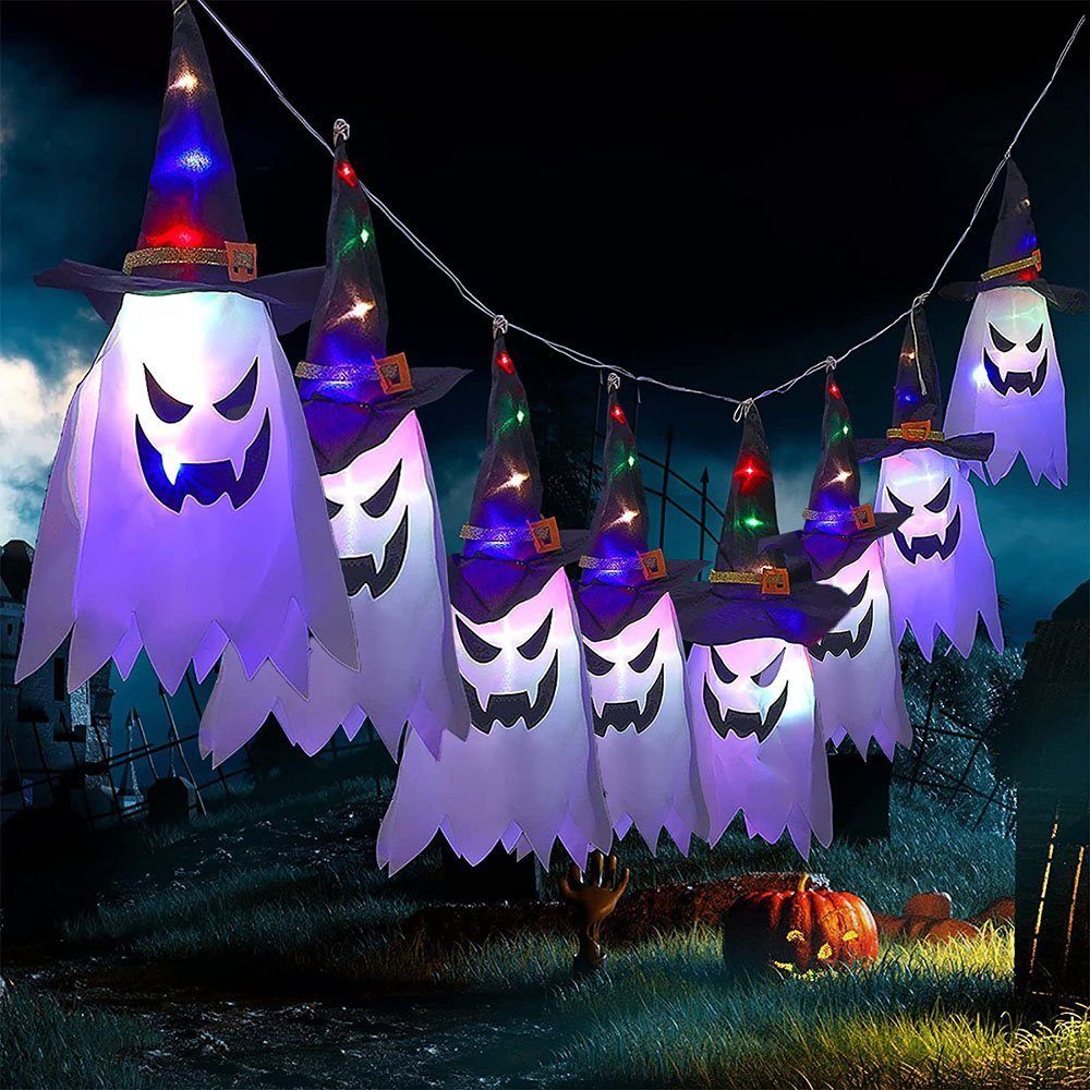 Merry 2024 Hängedekoration Halloween Deko Lichter Geister Hexenhut Halloween Lichterkette LED (1 St), Batteriebetriebene,für Halloween Garten,Hof,Zuhause,Baum D – Bild 5 von 5
