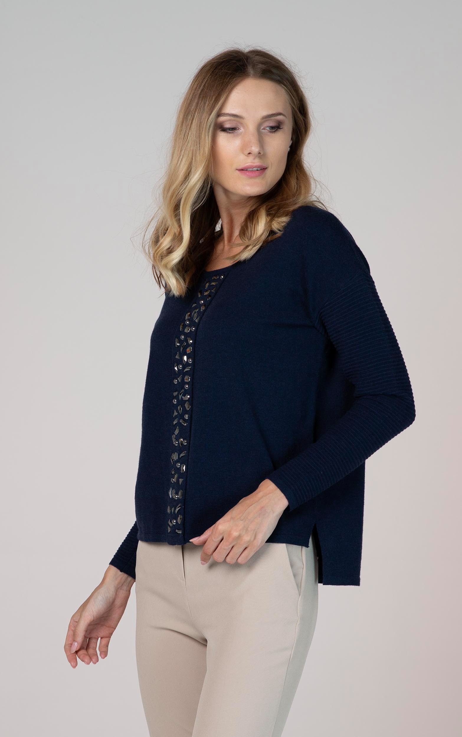Passioni Strickpullover mit Strassdetails