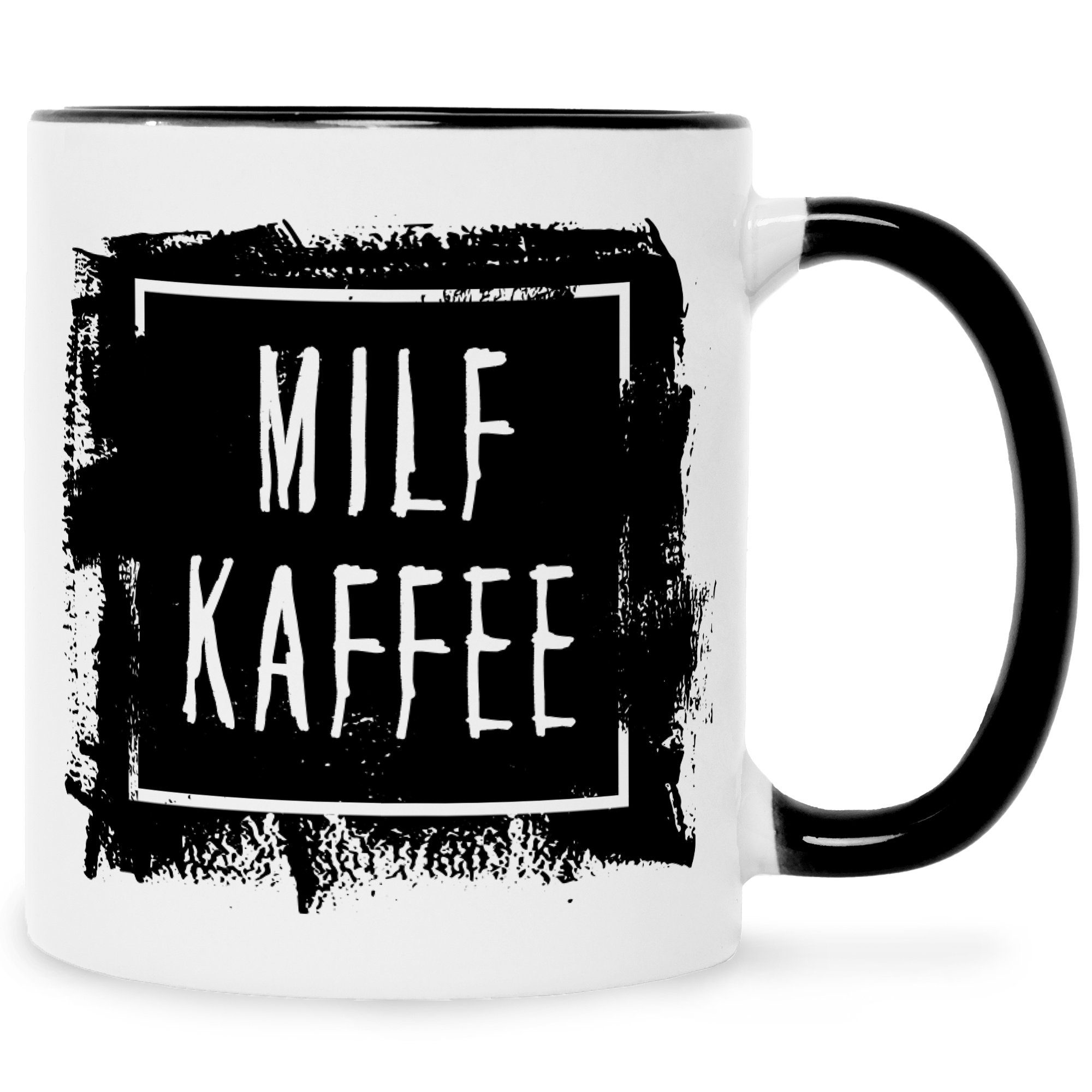 GRAVURZEILE Tasse mit Spruch - "Milfkaffee", Keramik, Farbe: Schwarz & Weiß