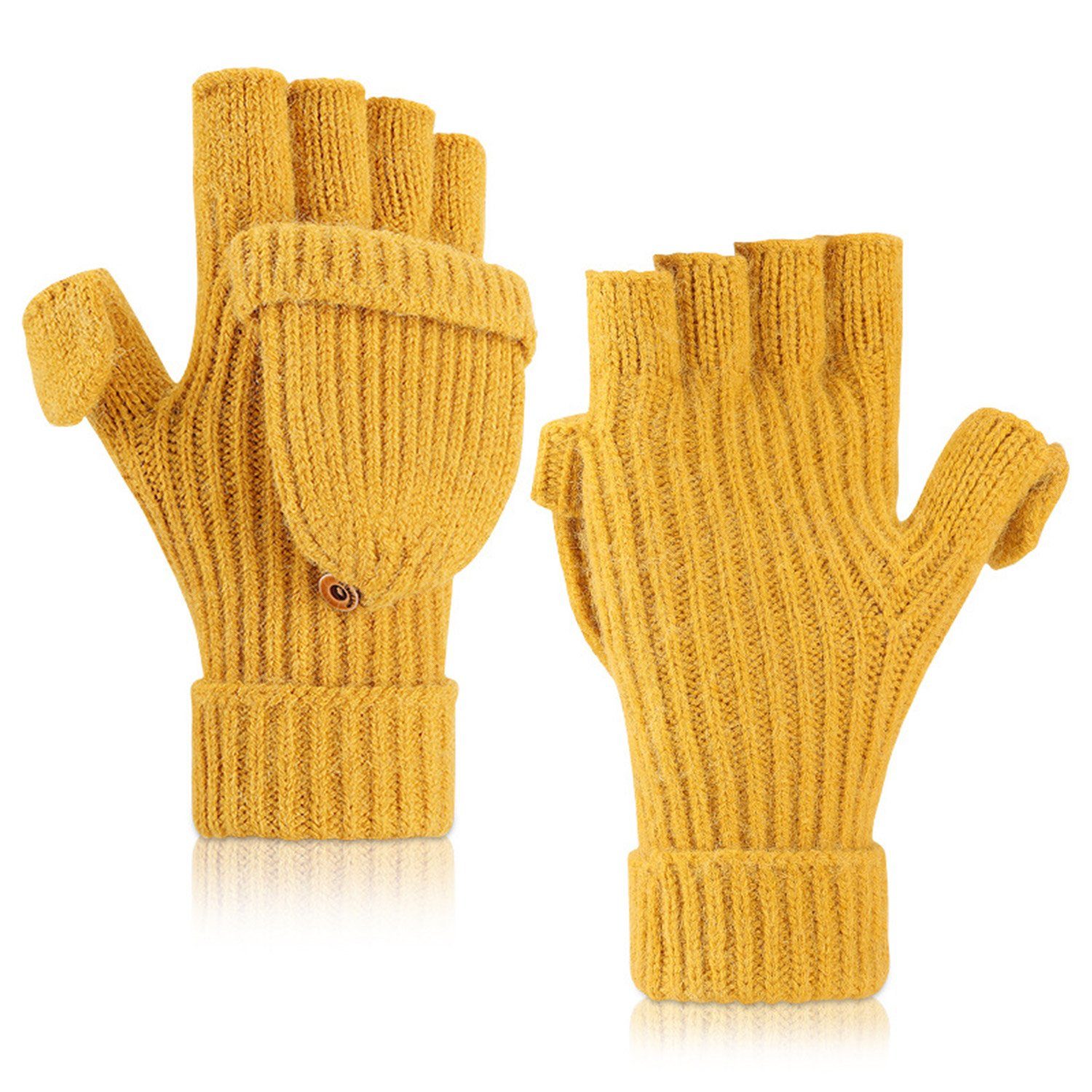 Daisred Baumwollhandschuhe Winterhandschuhe Herren Strick Handschuhe Gelb halbe Damen