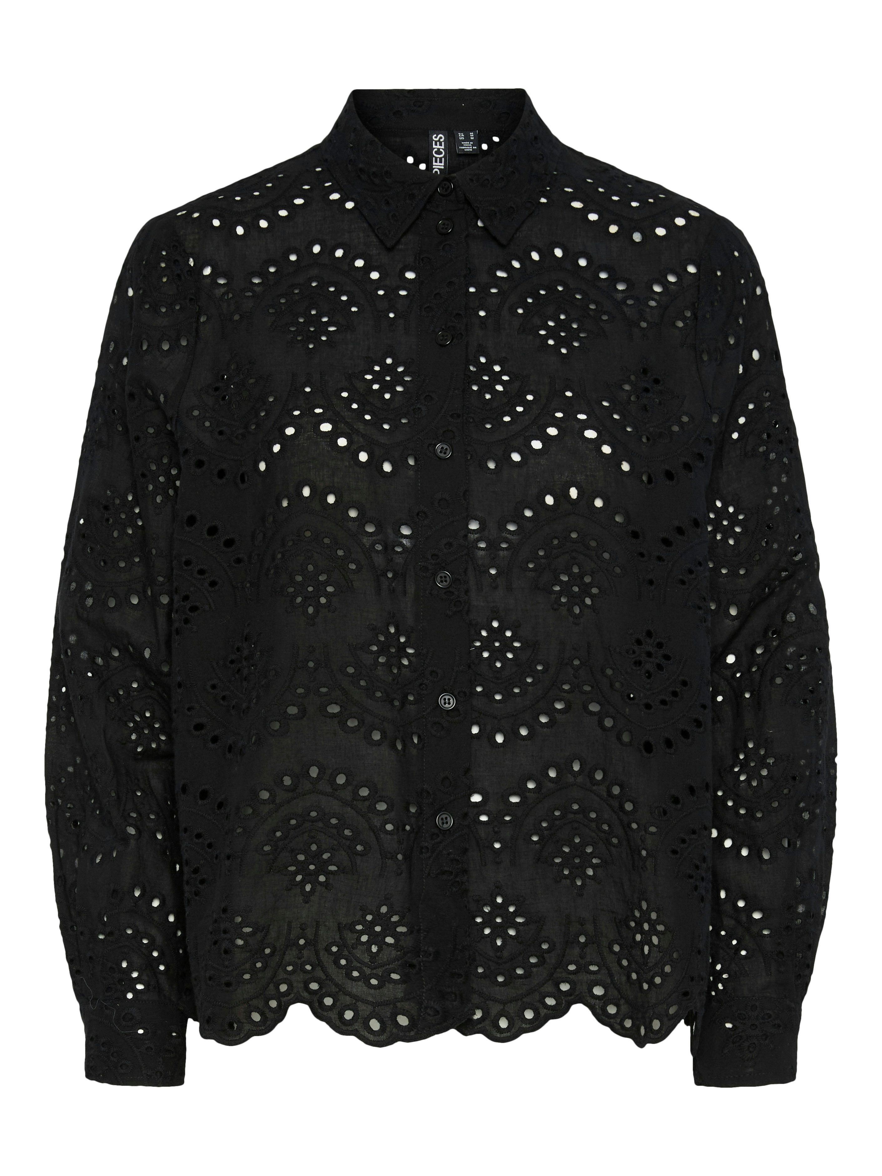 pieces Spitzenbluse PCVILDE LS SHIRT WVN NOOS