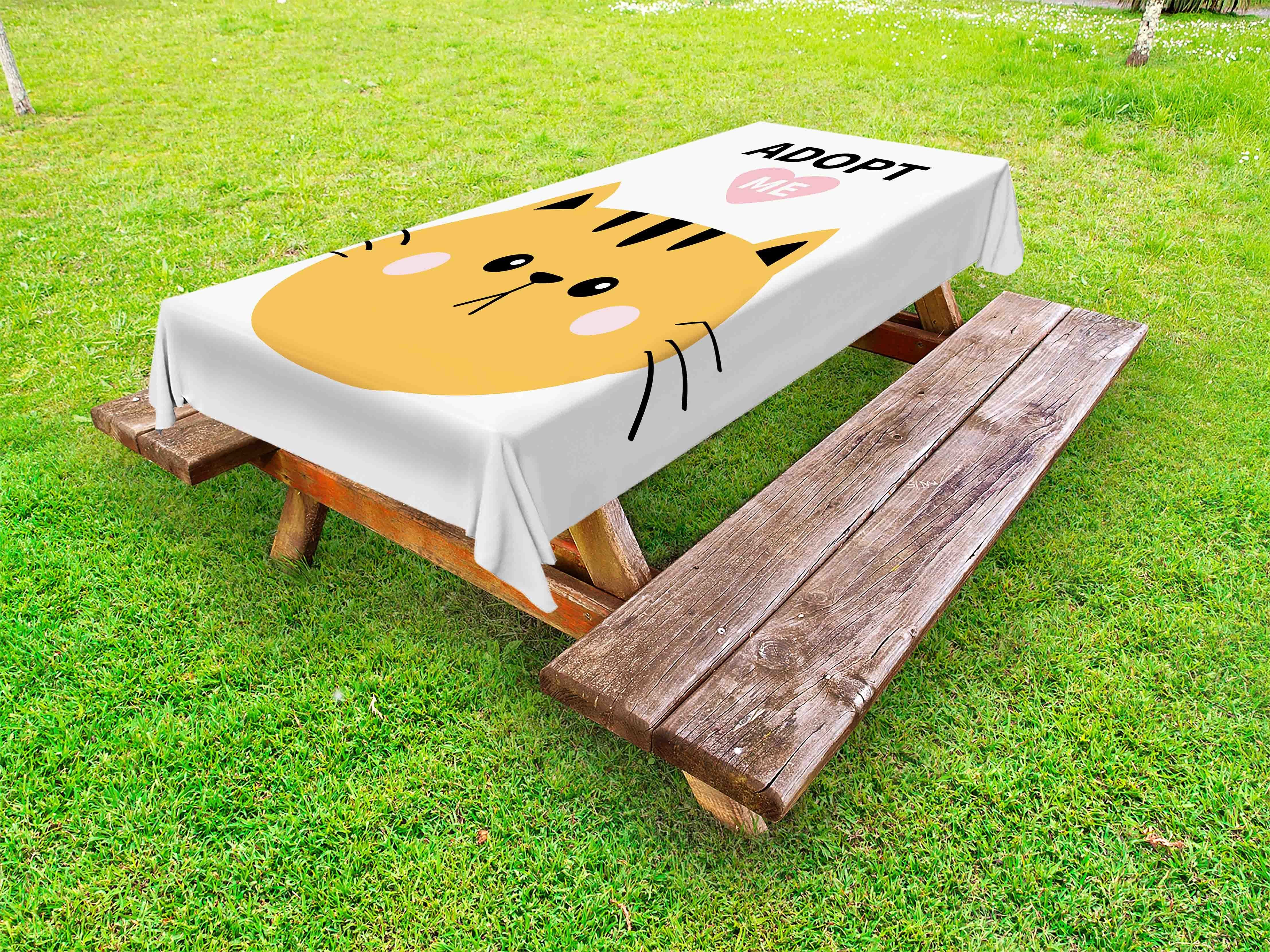 Abakuhaus Tischdecke dekorative waschbare Picknick-Tischdecke, Süße Katze Nehmen Sie sich Big Gesicht
