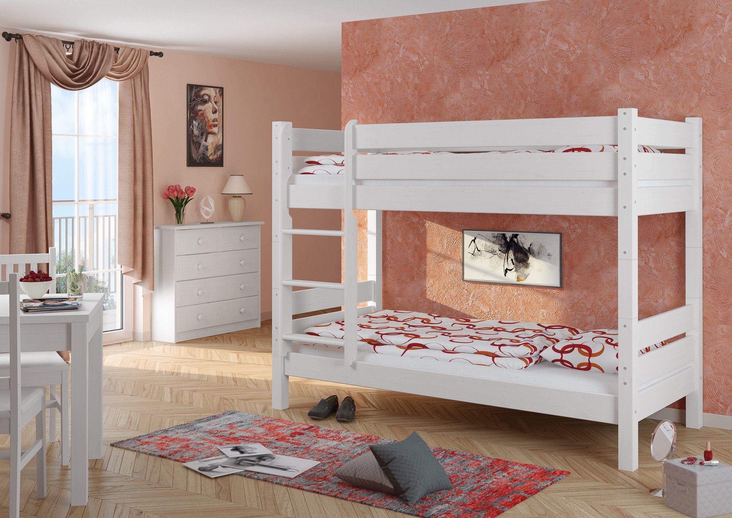 Doppelstockbett für mit Etagenbett Matratze und Kinder weiß Rost 80x200 ERST-HOLZ