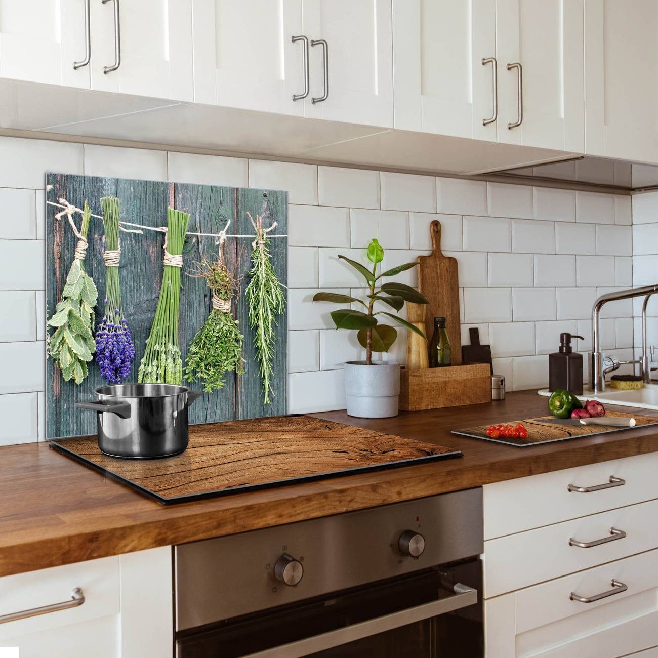 banjado Küchenrückwand Küchenrückwand Acht Kräuter, (gehärtetes Glas, inklusive 4 Magnete & 1 Kreidestift)