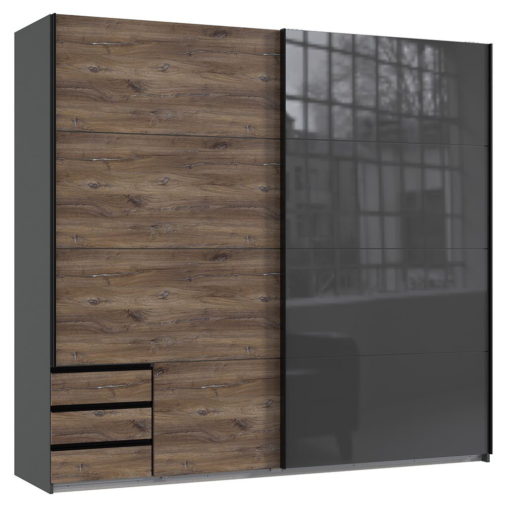 breit, Lomadox mit Schwebetürenschrank Schubladen, VIESTE-43 graphit 225cm mit Eiche Kleiderschrank,