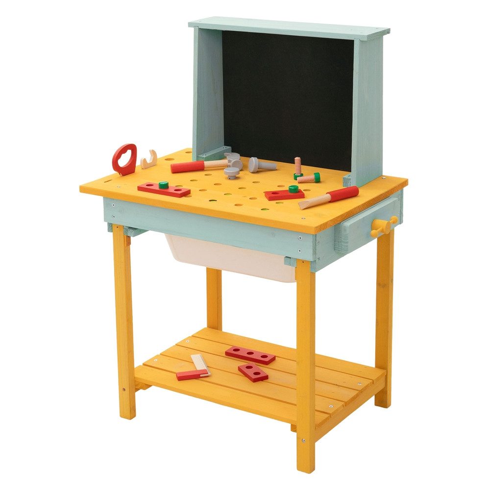Joyz Spielwerkbank Werkbank Kinder Holz Kinderwerkbank mit Tafel & Zubehör Werkzeugbank, Kinder Werkbank Tannenholz Outdoor wetterfest Matschküche ab 3 Jahren
