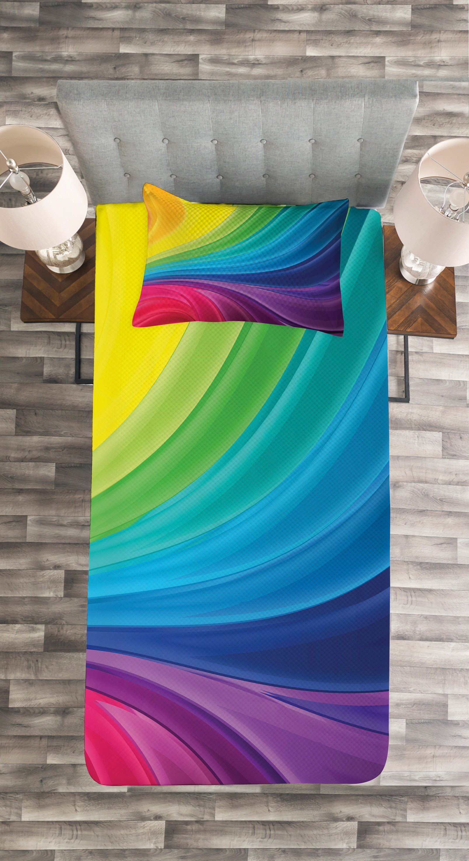 weiche Kissenbezügen Regenbogen mit Linien Abstrakte Abakuhaus, Set Tagesdecke Waschbar,
