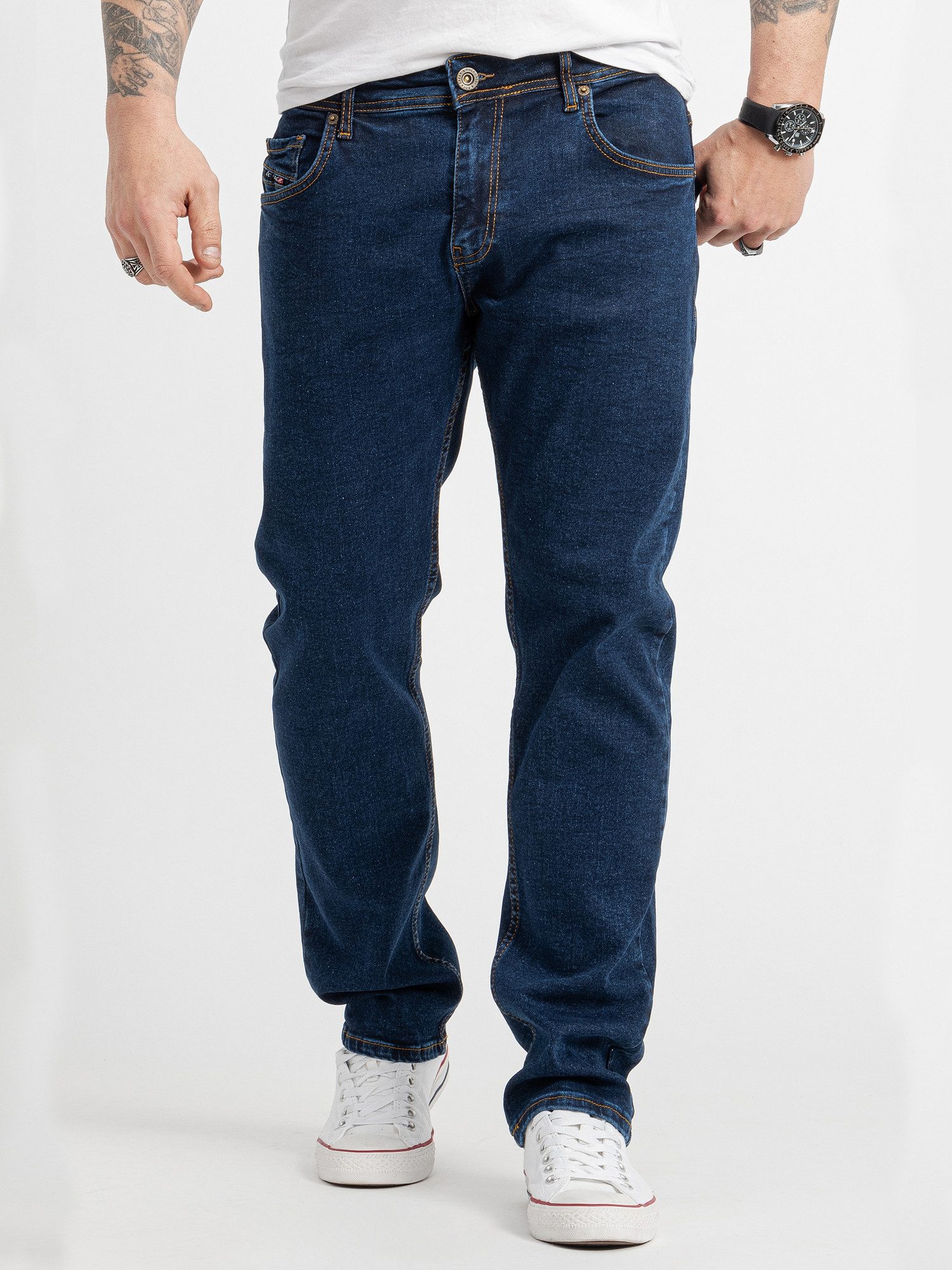 Rock Creek Regular-fit-Jeans Herren Jeans Stonewashed Dunkelblau RC-2414