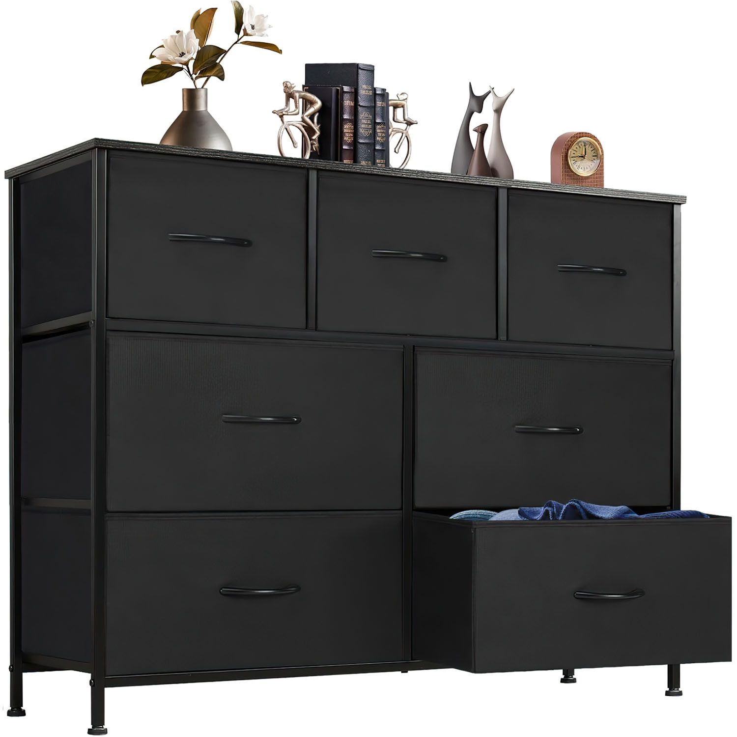 SURFOU Kommode mit 7 Schubladen Sideboard Mehrzweckschrank Schubladenschrank (Aufbewahrungsschrank Hoch Holztop Komodenschrank Sideboard Möbel), für Schlafzimmer, Wohnzimmer, Kinderzimmer, Flur, Aufbewahrungsschrank