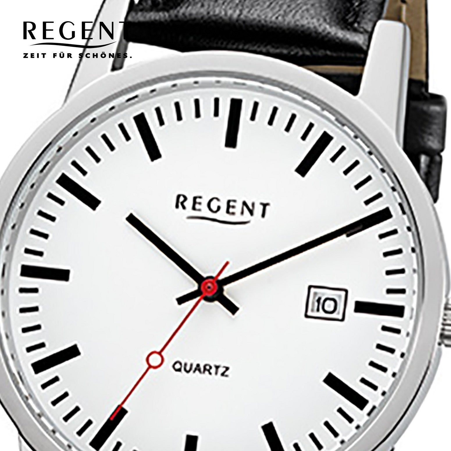 Lederarmband rund, Herren Armbanduhr mittel Quarzuhr (ca. 38mm), Regent schwarz Analog, Regent Herren-Armbanduhr