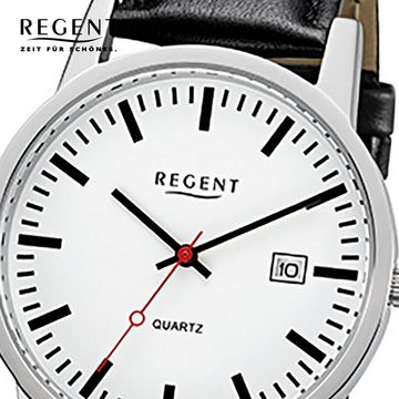 Regent Quarzuhr Regent Herren-Armbanduhr schwarz Analog, Herren Armbanduhr rund, mittel (ca. 38mm), Lederarmband