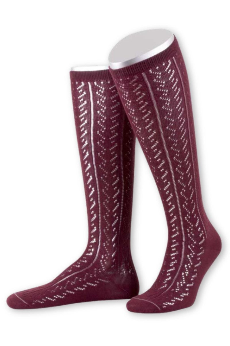 Lusana Trachtensocken Trachtenstrümpfe Damen - L390 - schilf, bordeaux, natur