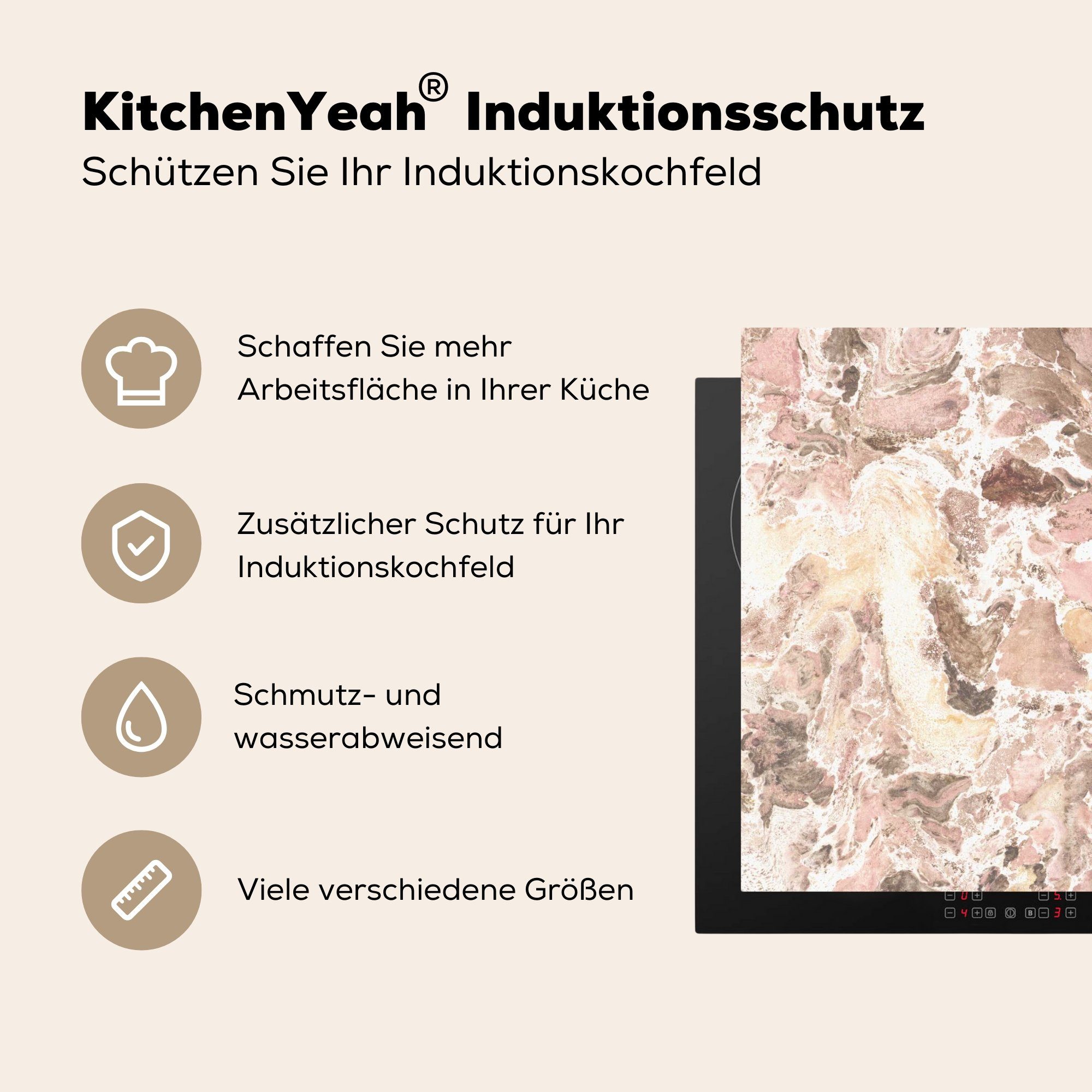 Herdblende-/Abdeckplatte Arbeitsplatte - küche (1 cm, 78x78 Granit Rosa Ceranfeldabdeckung, Vinyl, für MuchoWow - tlg), Kristall,