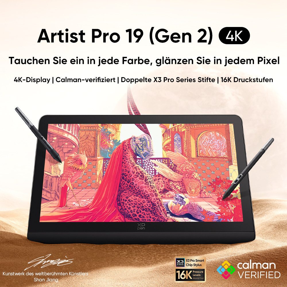 XP-PEN Artist Pro 19 (Gen 2) Grafiktablett (18.4", 18,4 Zoll 4K-UHD Zeichendisplay, Multi-Touch Steuerung)