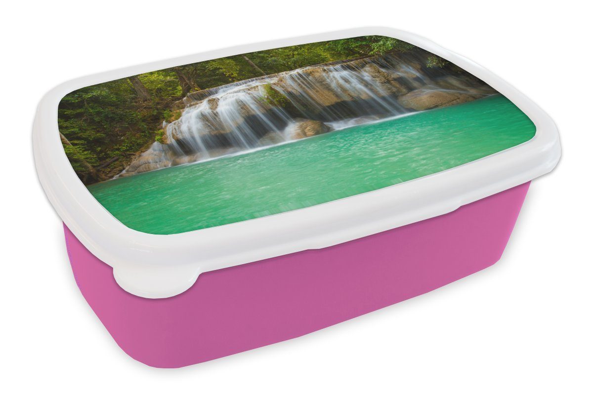 Erwachsene, Snackbox, Kinder, in Wasserfall im Erawan-Nationalpark, (2-tlg), Mädchen, rosa grüner Thailand, Kunststoff, MuchoWow Brotbox Kunststoff Lunchbox Umgebung Ein Brotdose für