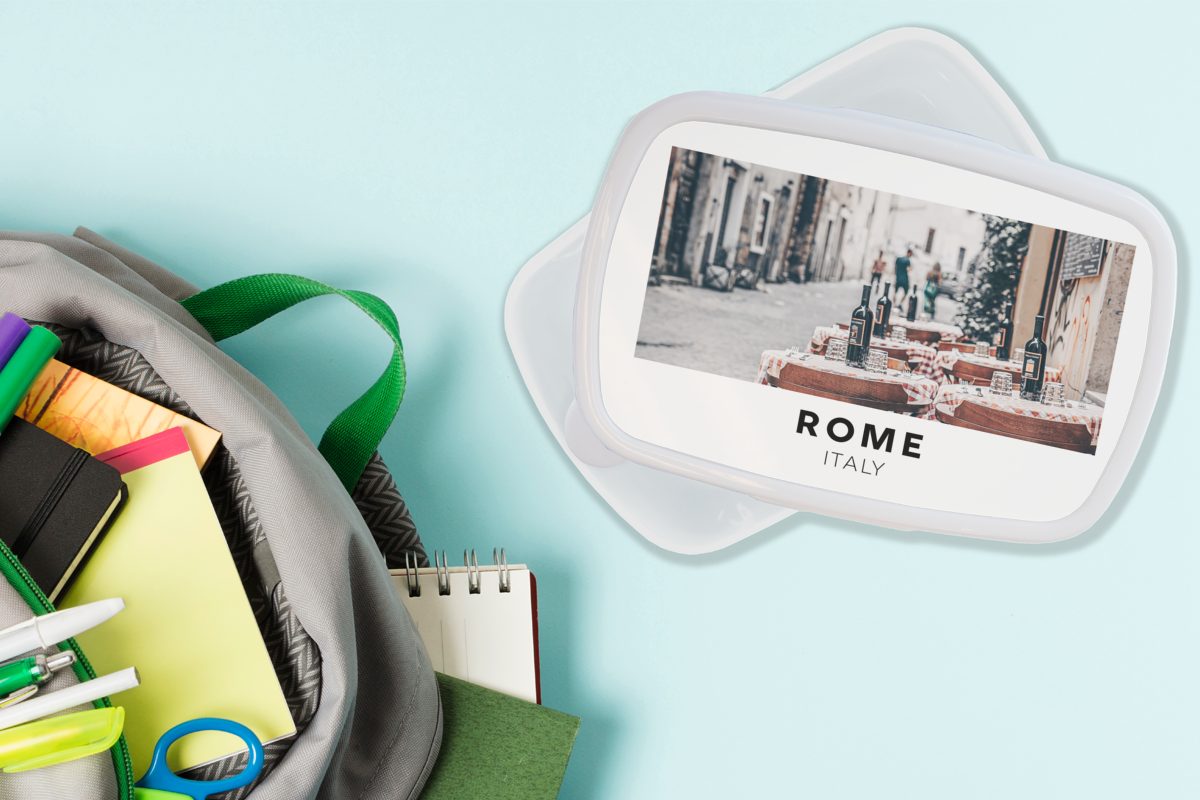 für Rom MuchoWow - Mädchen Brotdose, Erwachsene, Restaurant, für Italien Kunststoff, und Kinder und (2-tlg), Brotbox Lunchbox - weiß Jungs
