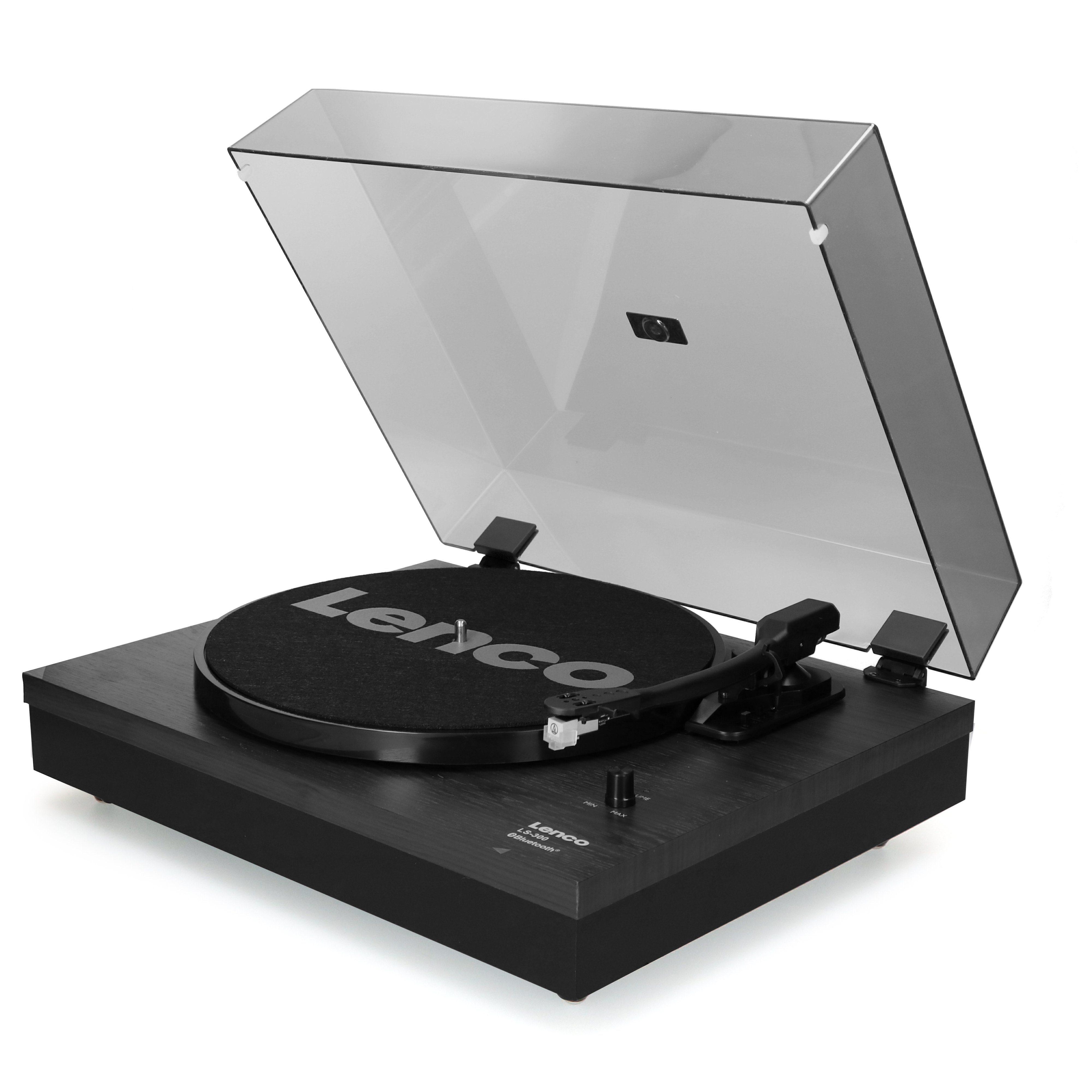 Lenco LS-300BK Plattenspieler (Riemenantrieb, Bluetooth, Bluetooth & Cinch-Anschluss inkl. 2x externe Lautsprecher, Schwarz)