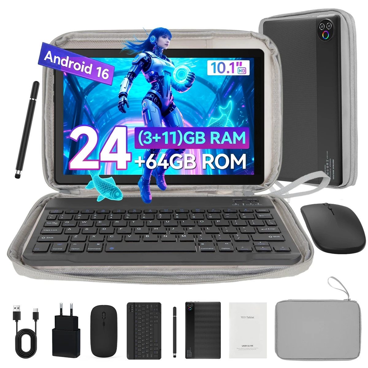 BUFO 10 Zoll 64 GB 1280x800 IPS Maus Tastatur Handschrift Stift Set Tablet (10", 64 GB, Android 16, WiFi, Dual-Kamera)