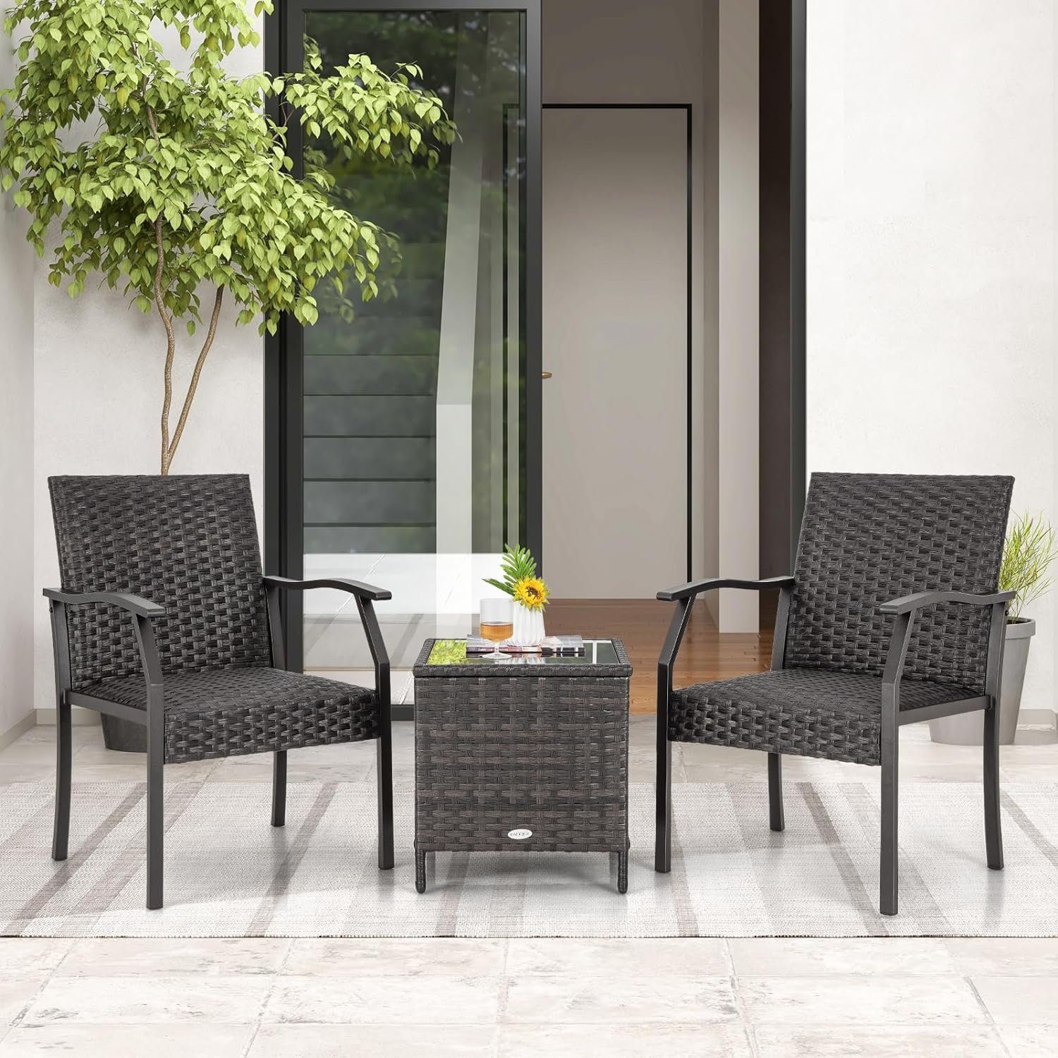 KOMFOTTEU Gartenlounge-Set Rattan, (3-tlg), mit Tisch günstig online kaufen