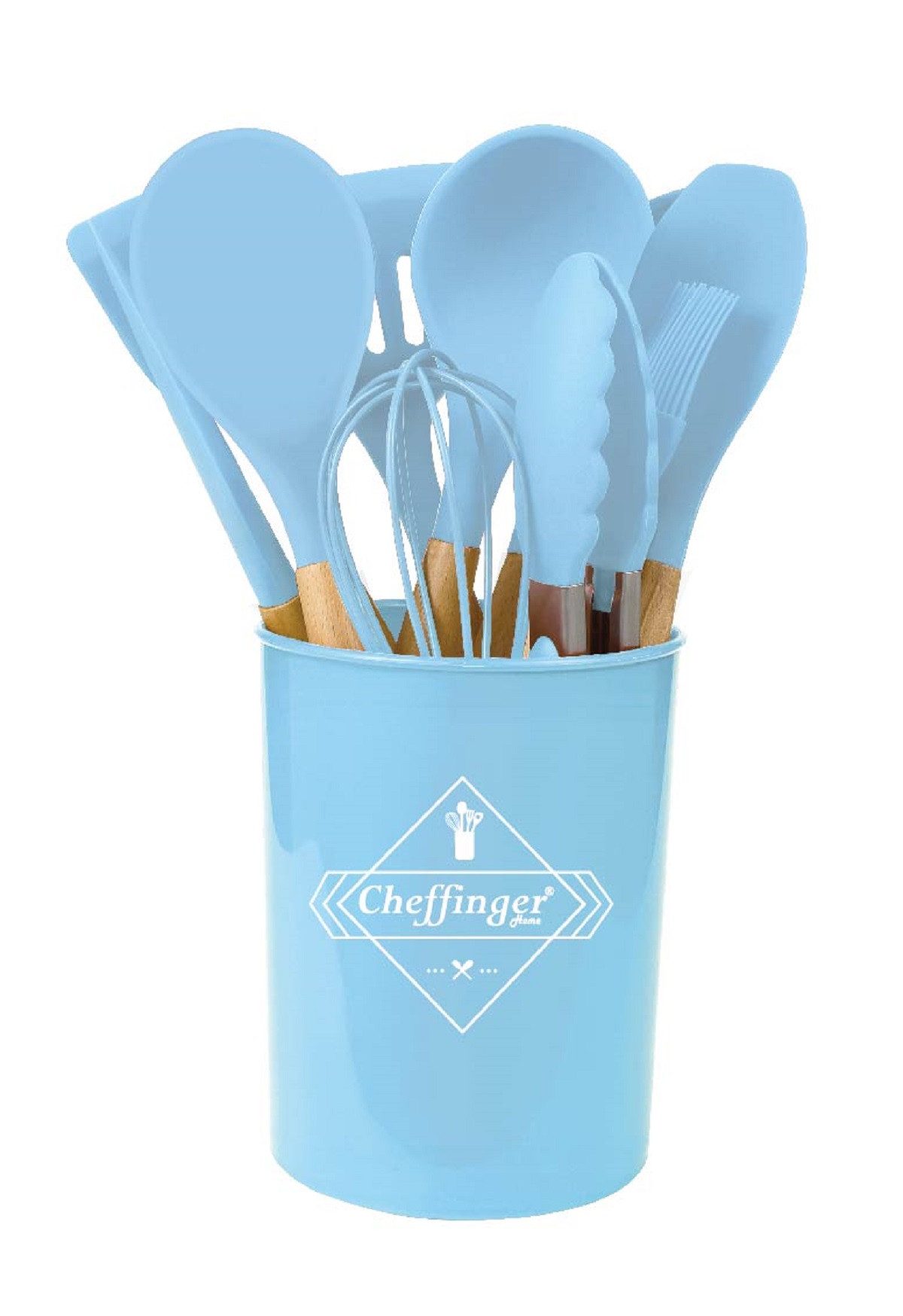 Cheffinger Kochbesteck-Set 12-tlg Küchenhelfer Kochbesteck Set Kochgeschirr Silikon Holzgriff