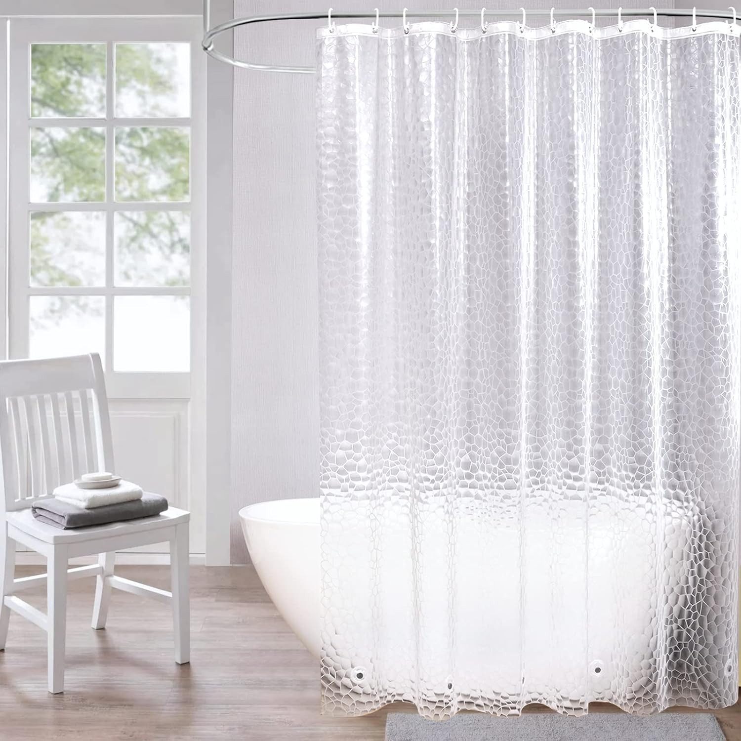 Fyrove Duschvorhang Duschvorhang Transparent, Duschvorhänge 3D Muster Anti-schimmel Breite 180 cm, 180x180cm mit 3 Magnete unten, Waserdicht Eva mit 12 Duschvorhangringe