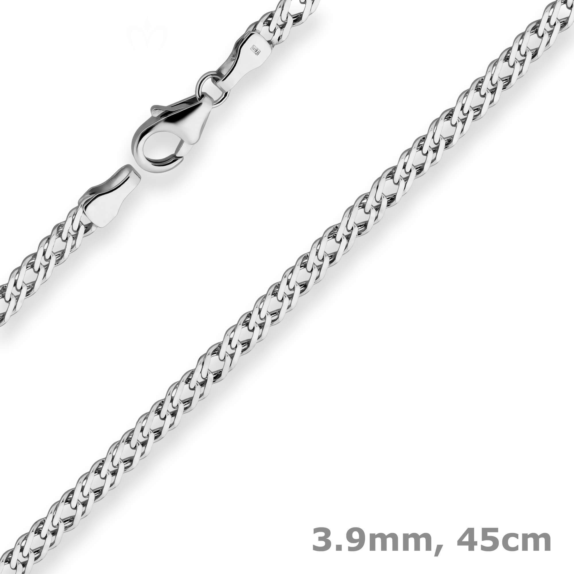 Silberkette 3,9mm Zwillingspanzerkette aus 925 Silber rhodiniert 45cm