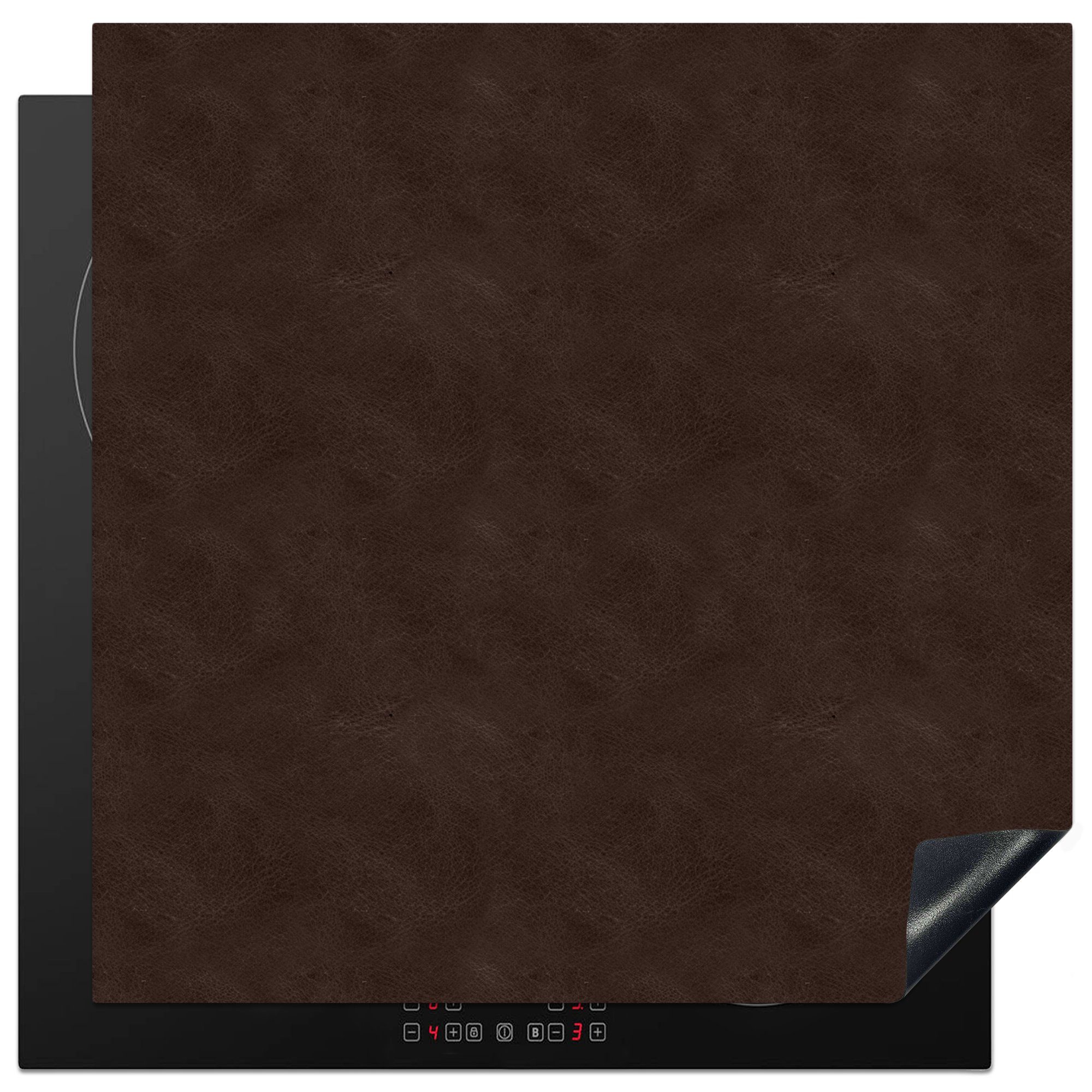 MuchoWow Herdblende-/Abdeckplatte Induktionsschutz - Leder - Braun - Tierhaut, Vinyl, (1 tlg), 78x78 cm, Ceranfeldabdeckung, Arbeitsplatte für küche
