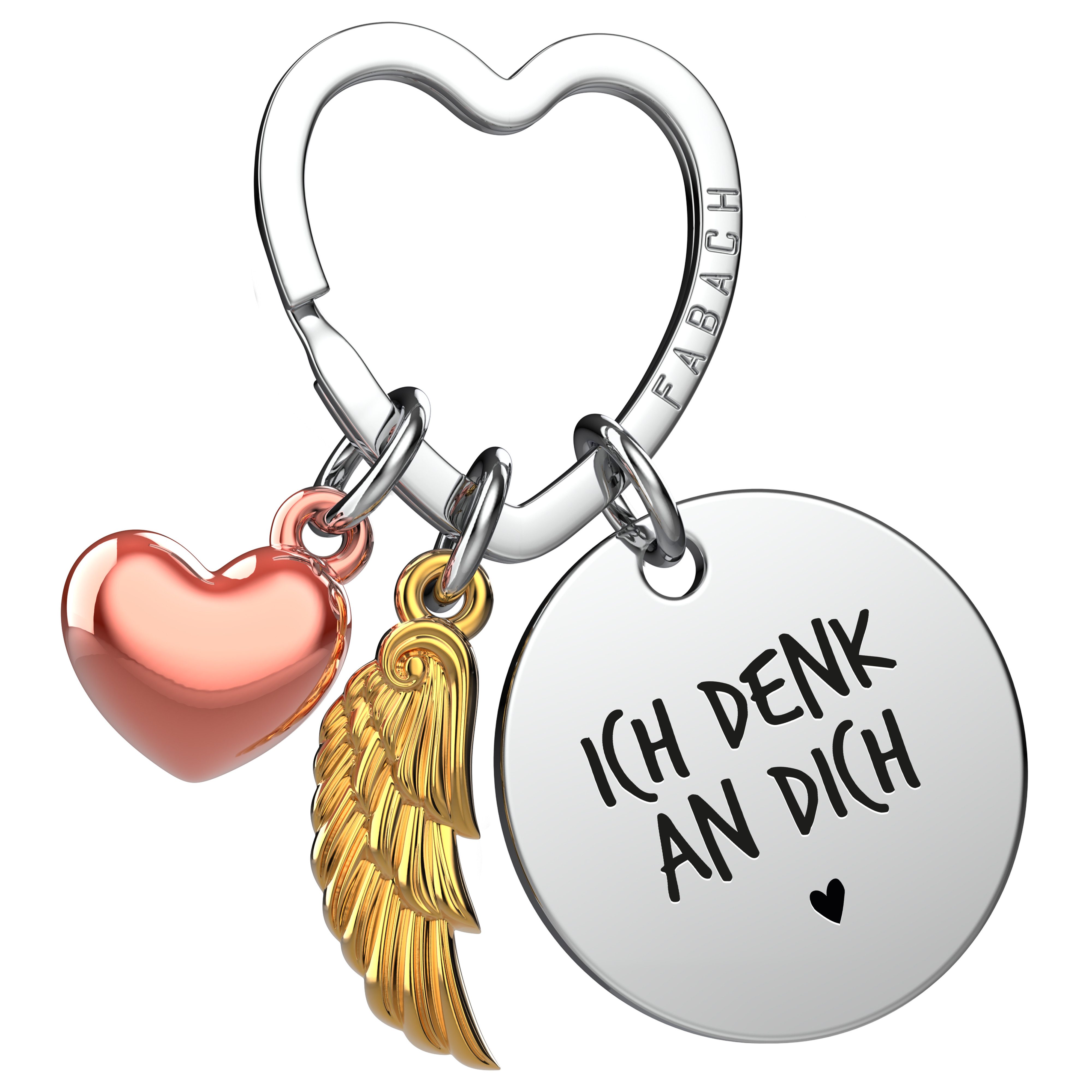 Schlüsselanhänger Glücksbringer Herz und Engelsflügel mit Gravur "Ich liebe dich"