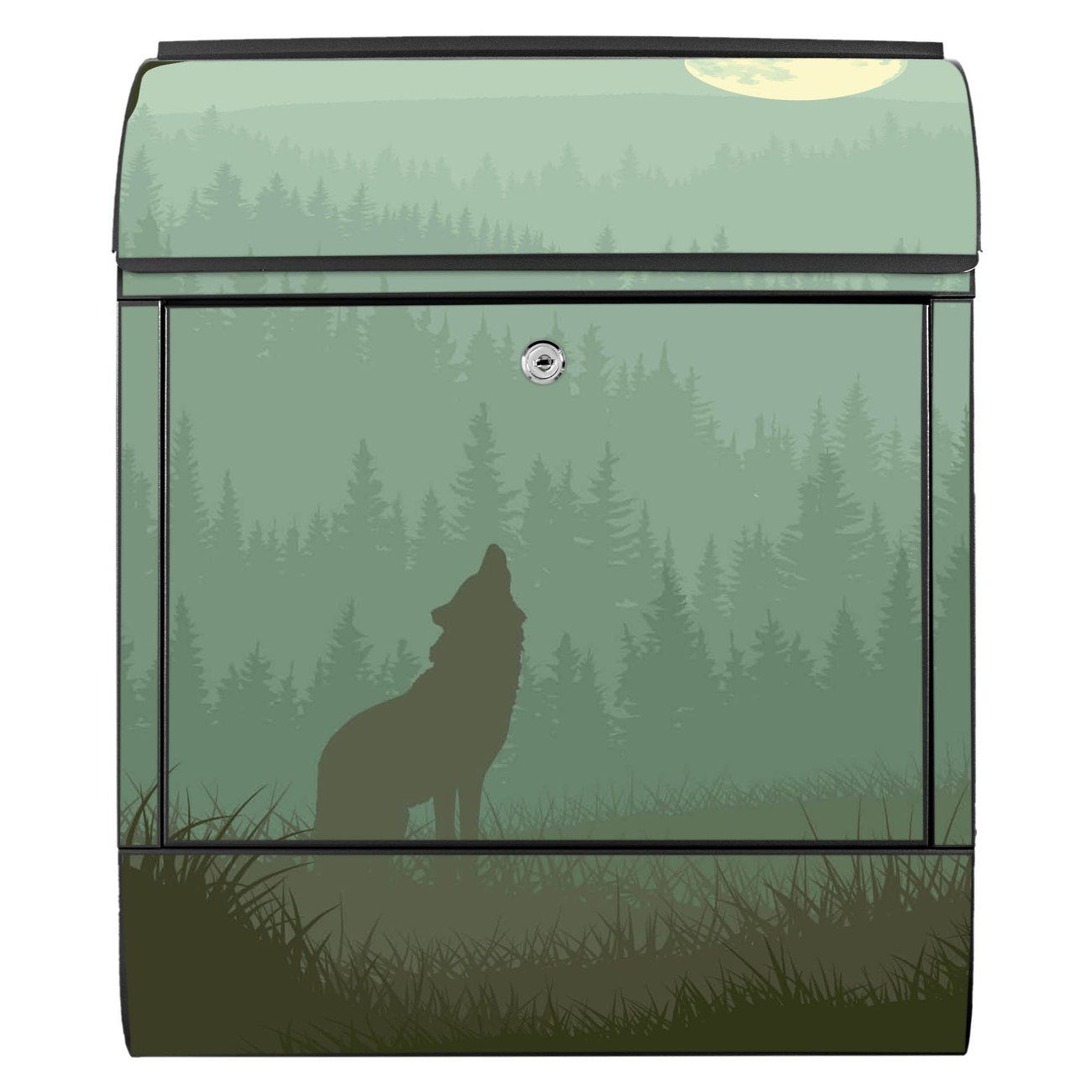 Wandbriefkasten x x 47 mit 14cm 39 Stahl banjado Wolf schwarz (Wandbriefkasten Heulender witterungsbeständig, pulverbeschichtet, Zeitungsfach),