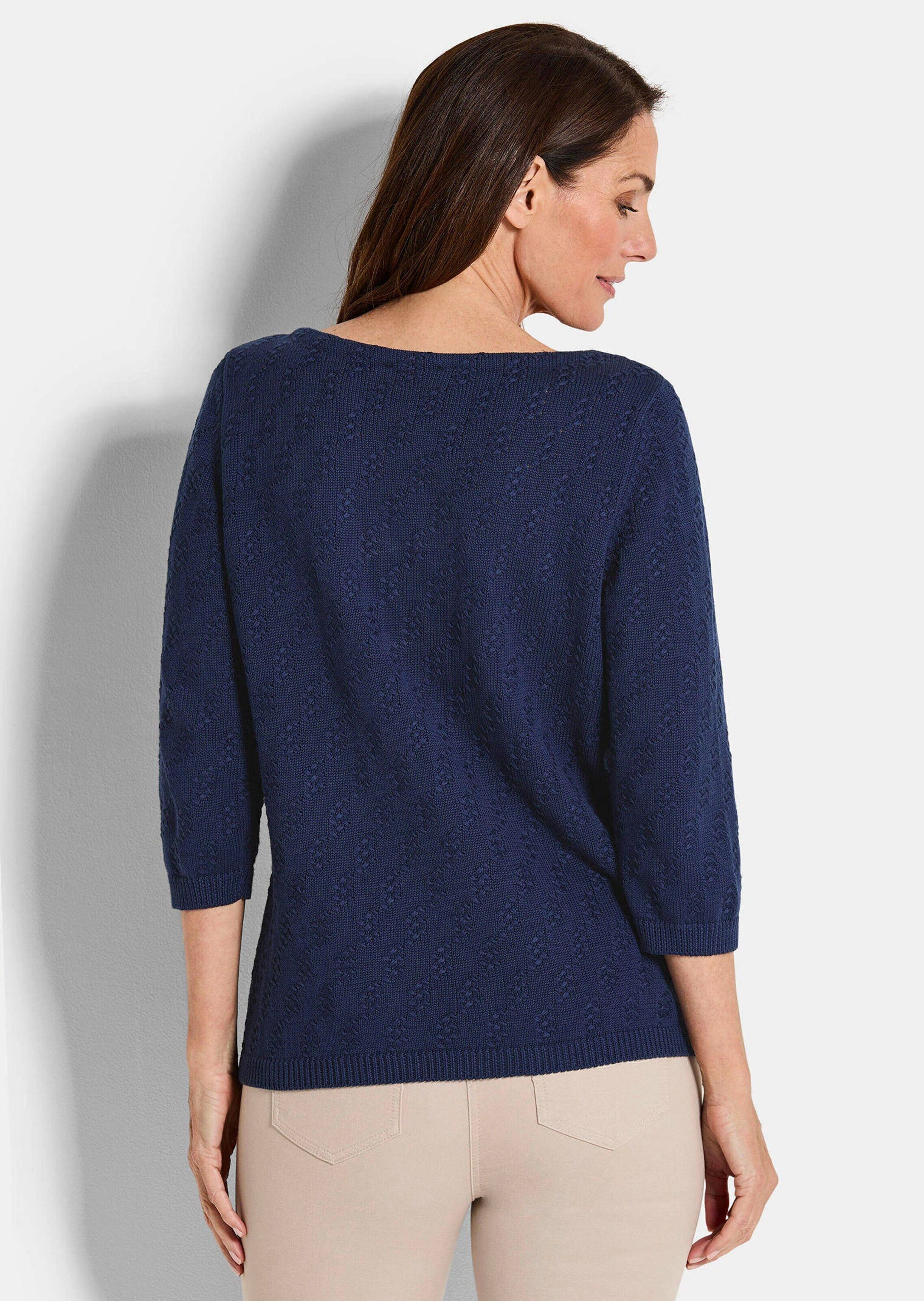 GOLDNER Strickpullover Halbarm Baumwollpullover mit Struktur Elegantes Strickoberteil mit U-Boot-Ausschnitt und 3/4-Ärmel