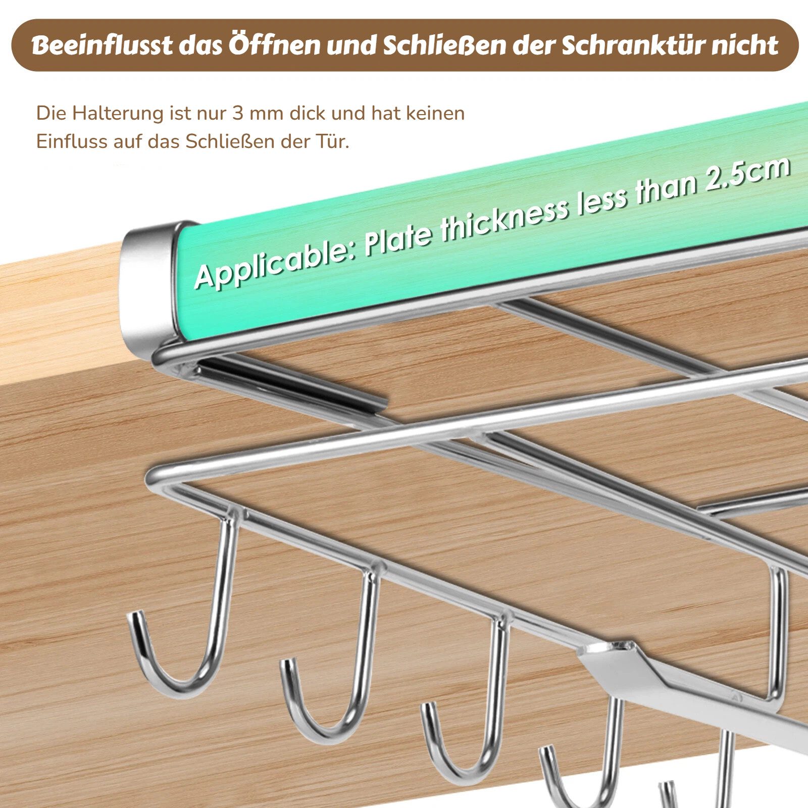BlingBin Hängekorb Einhängekorb Mit Haken, Schrankkorb Küchenregal Ohne Bohren (1er Set, 1 St., Produktabmessungen: 26 × 25 × 11 cm), Schneidebrett-Organizer,Edelstahl-Aufbewahrungsregal für Küche