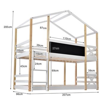 Flieks Etagenbett, Hochbett Hausbett Kinderbett Kiefernholzbett 90x200cm