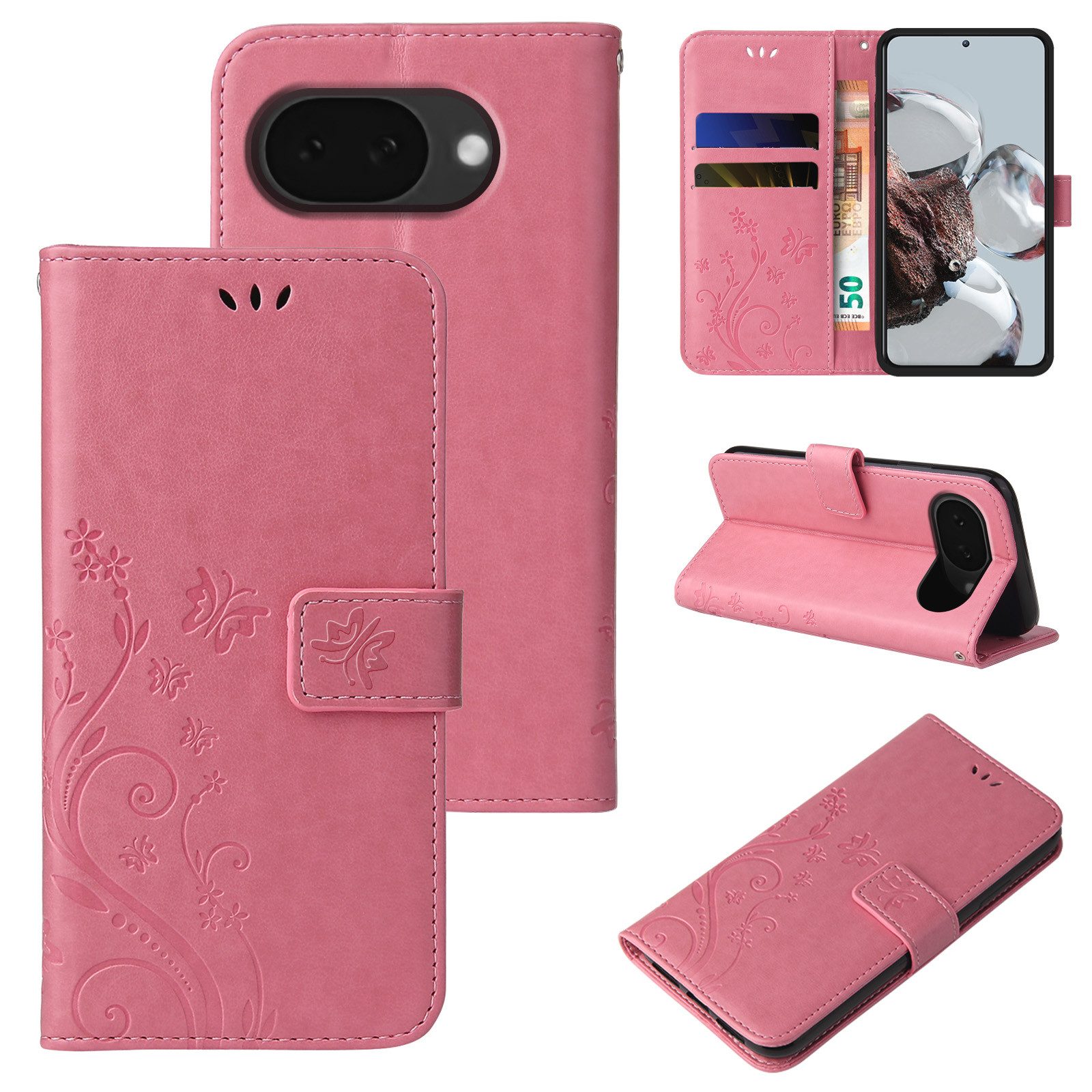 Tec-Expert Handyhülle Cover Tasche Hülle für Google Pixel 10a, Klapphülle Case mit Kartenfach Fliphülle aufstellbar, Motiv Blumen