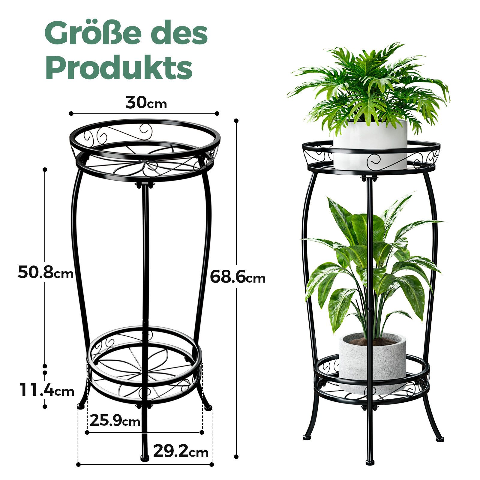 Bamworld Blumenständer Zweistöckiger Pflanzenständer, Metallregal, 69cm hoch, 45kg Tragkraft (1 St), Rostfrei & stabiles Blumentopf-Gestell, Innen/außen nutzbar