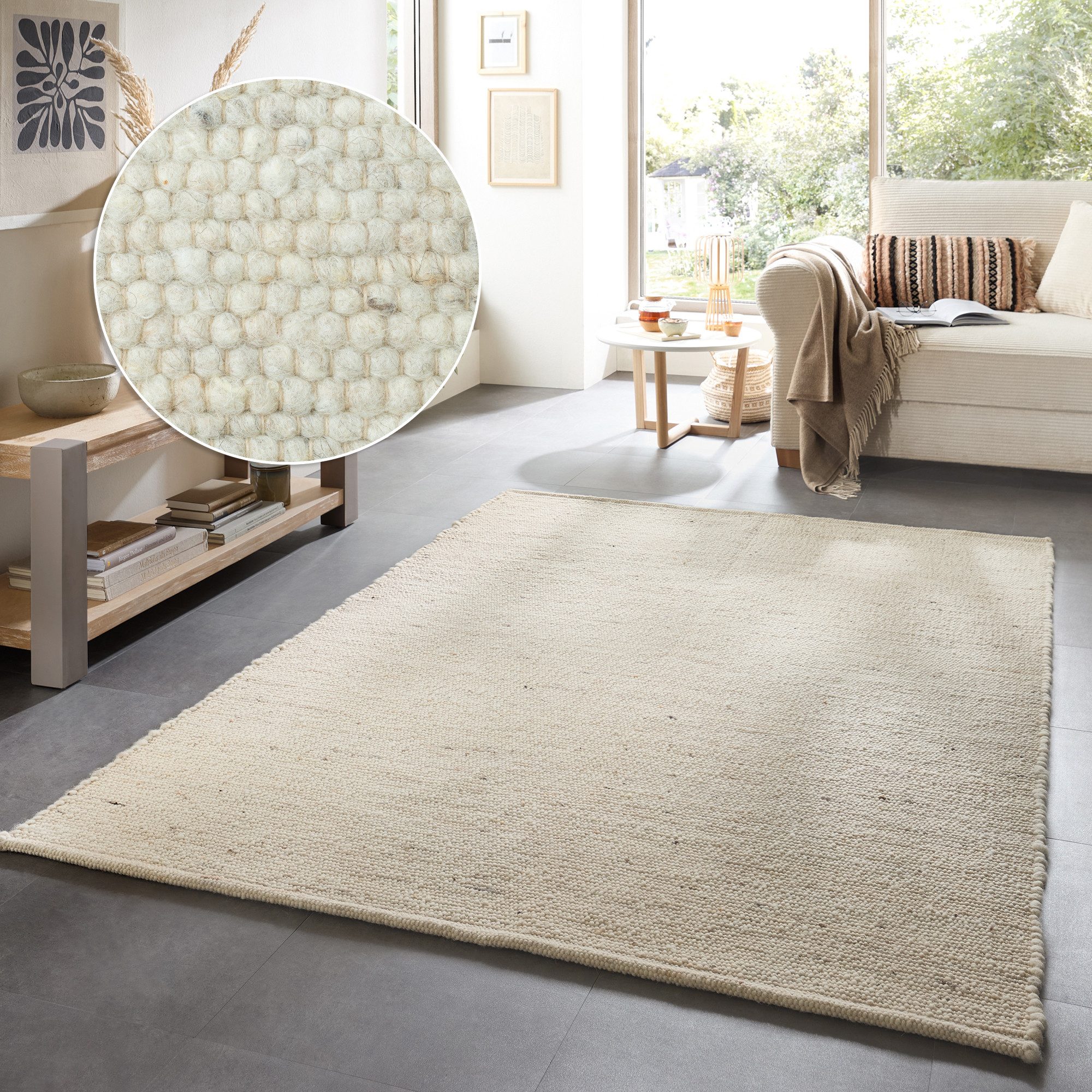 OTTO home Wollteppich Greith, Handwebteppich, rechteckig, Höhe: 12 mm, reine Wolle, meliert, handgewebt, Wendeteppich, Scandi, Wohnzimmer