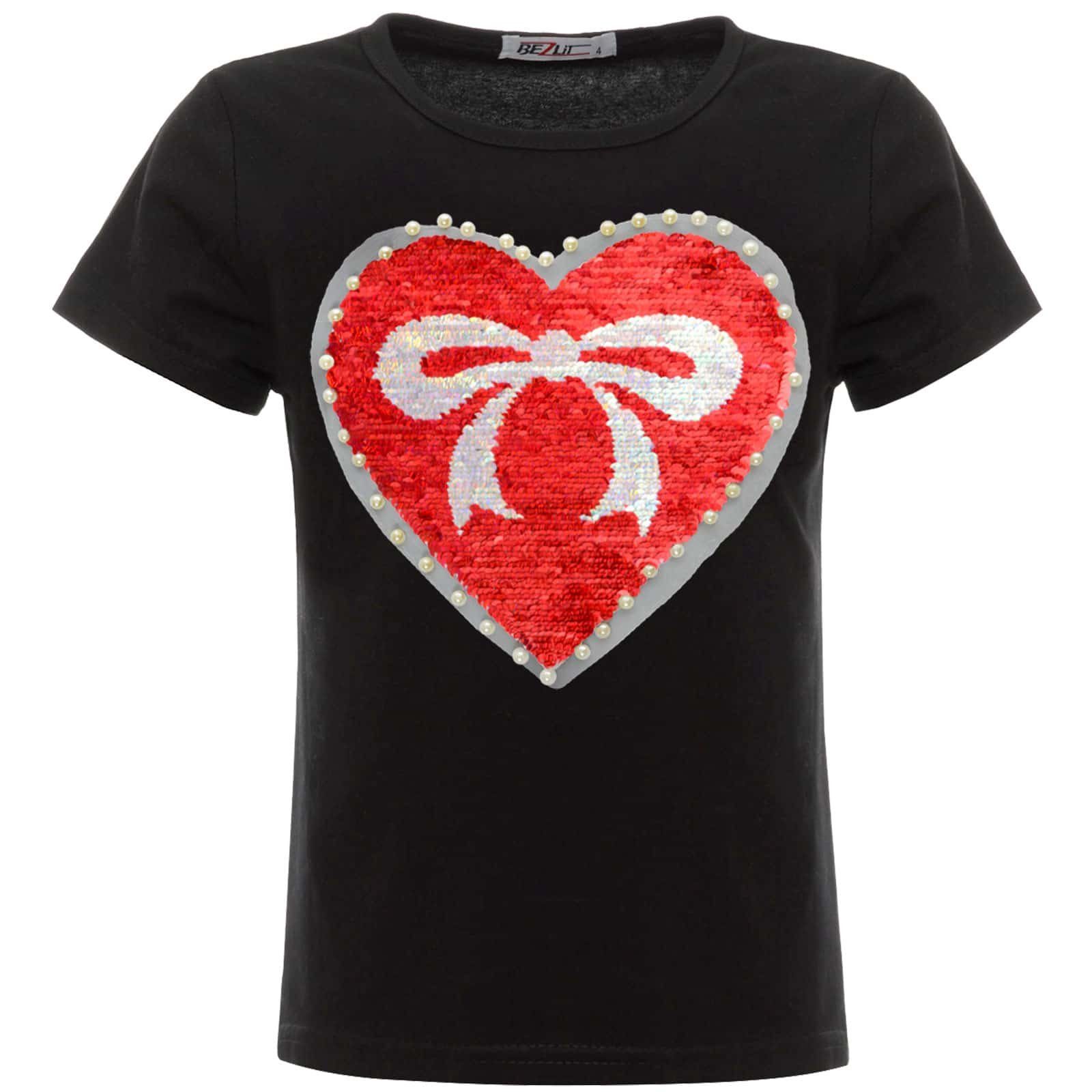 T-Shirt Mädchen Wende Pailletten T-Shirt Herz-Motiv