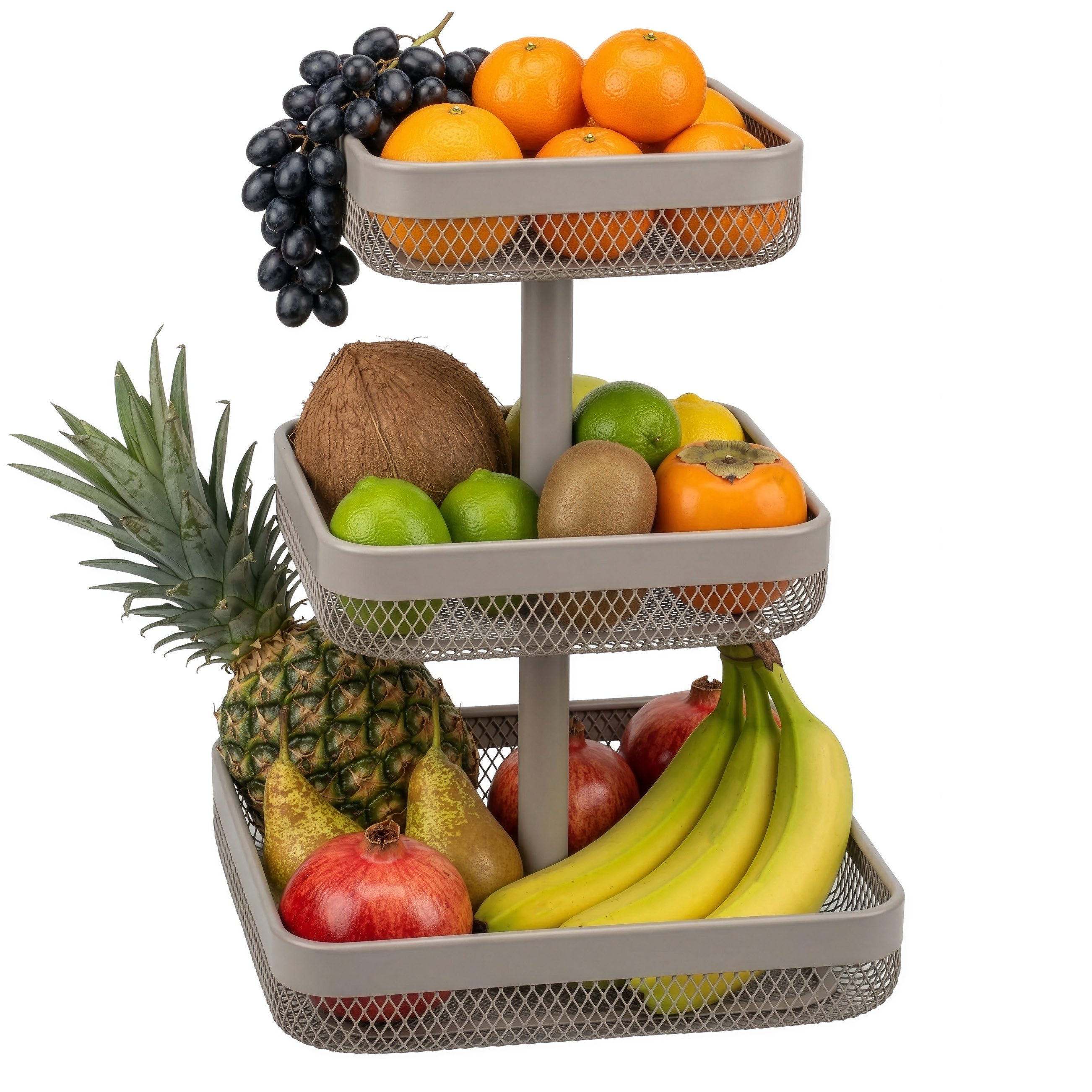 eluno Obstschale eckig 3-stöckig, 20 cm, 25 cm und 30 cm, Metall, Metall