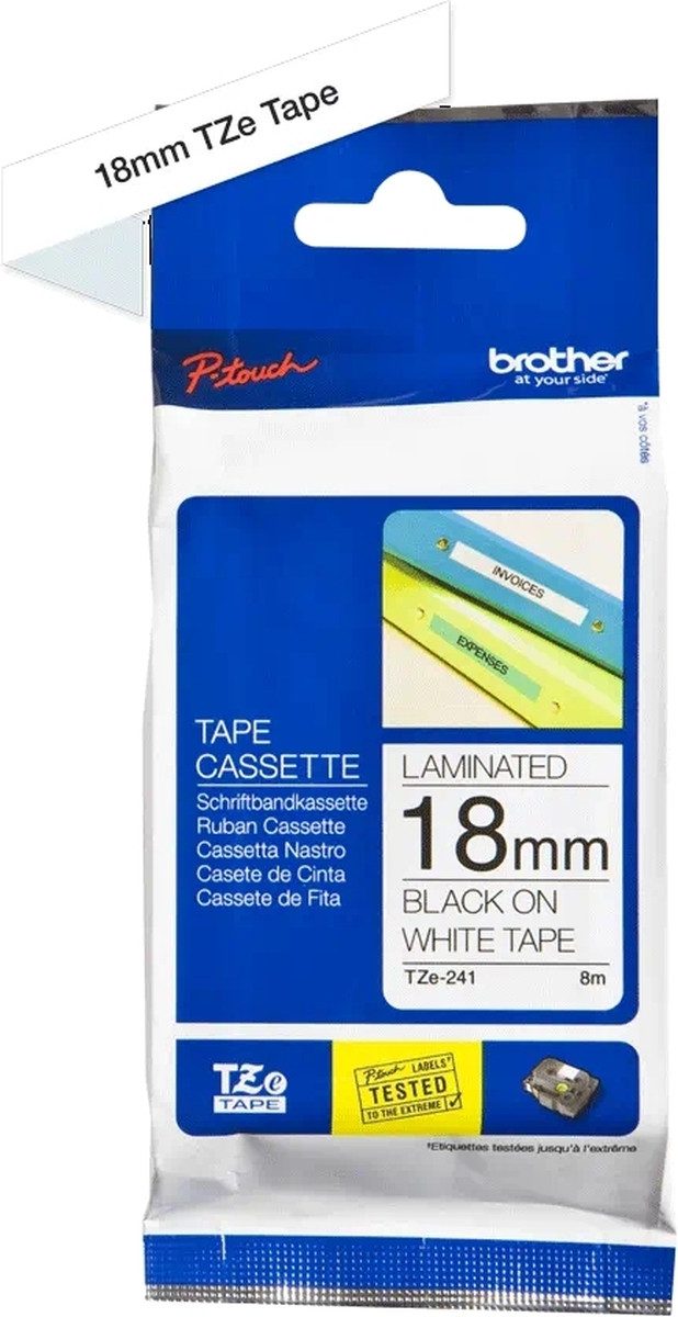 Brother Beschriftungsband Schriftband TZE241 18mm laminiert schwarz/weiß (25 Stück)