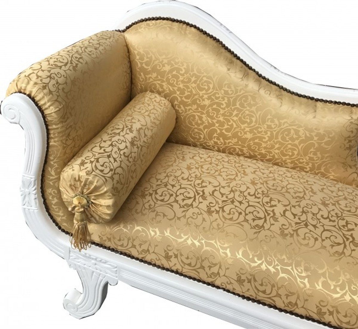 Chaiselongue Muster Wohnzimmer Weiß Modell Barock Möbel Casa - Gold Chaiselongue Recamiere XXL Padrino /