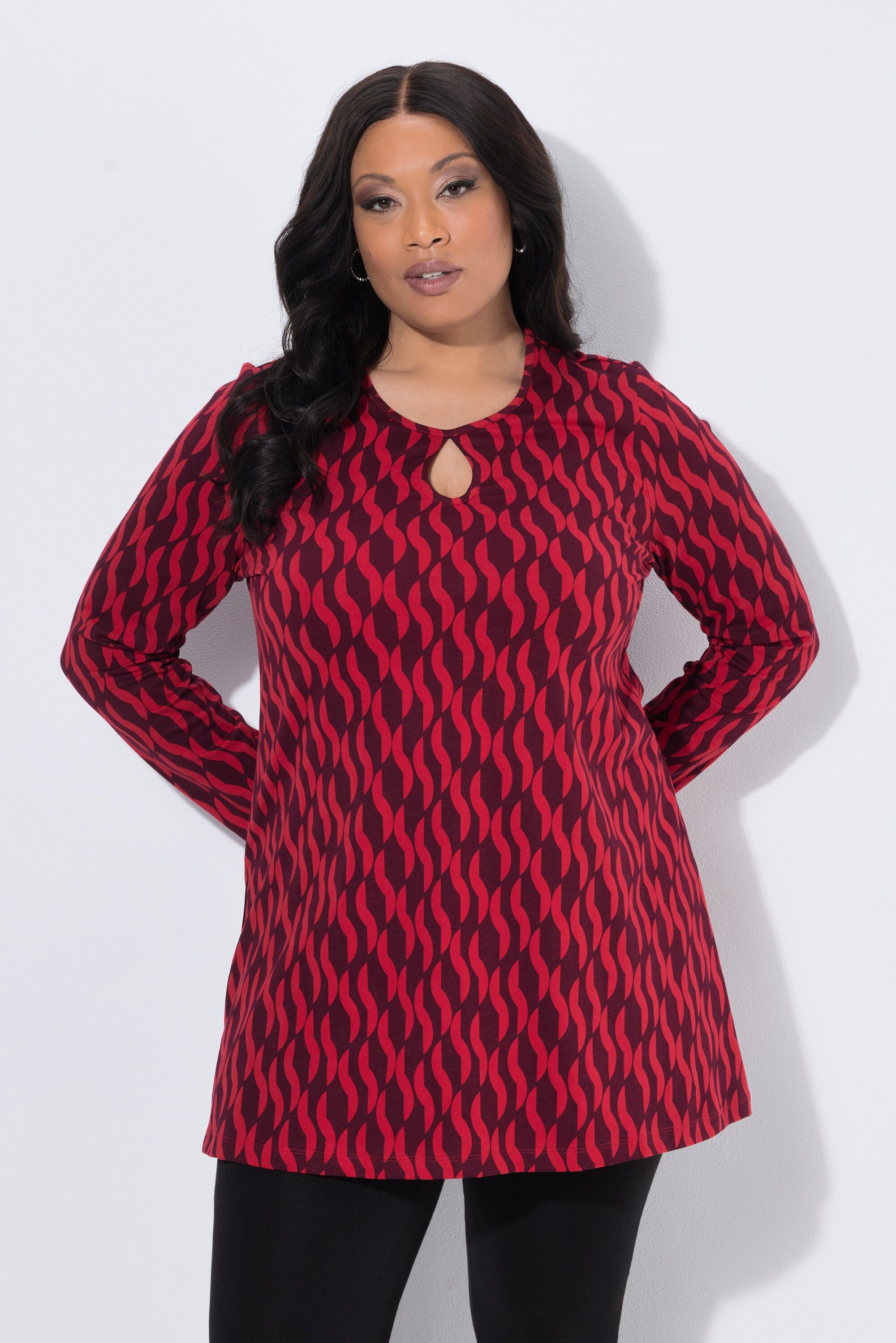Ulla Popken Longshirt Longshirt grafischer Druck A-Linie Rundhals