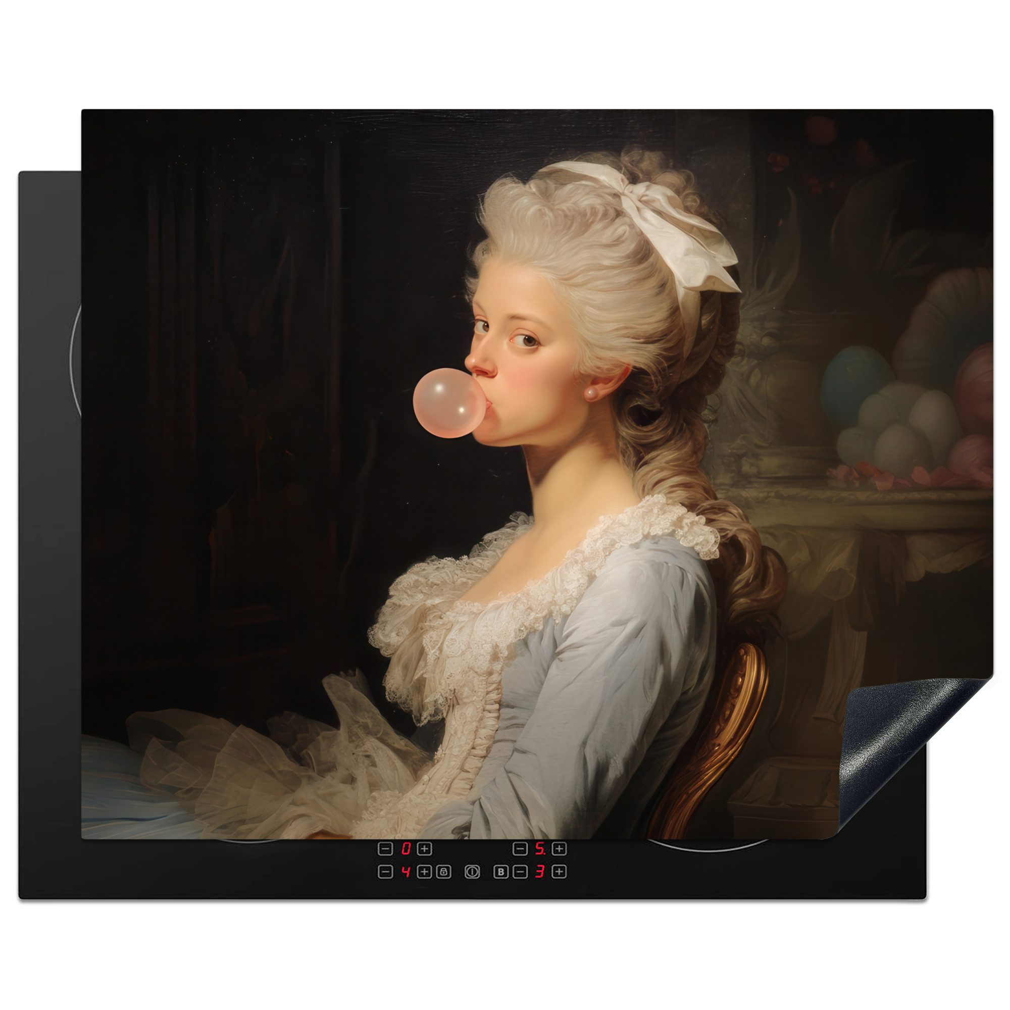 MuchoWow Herd-Abdeckplatte Frau - Barockes Kleid - Kaugummi, Vinyl, (1 tlg), Накладки на плиту für Ceranfeld, Induktionsschutz, 65x55 cm