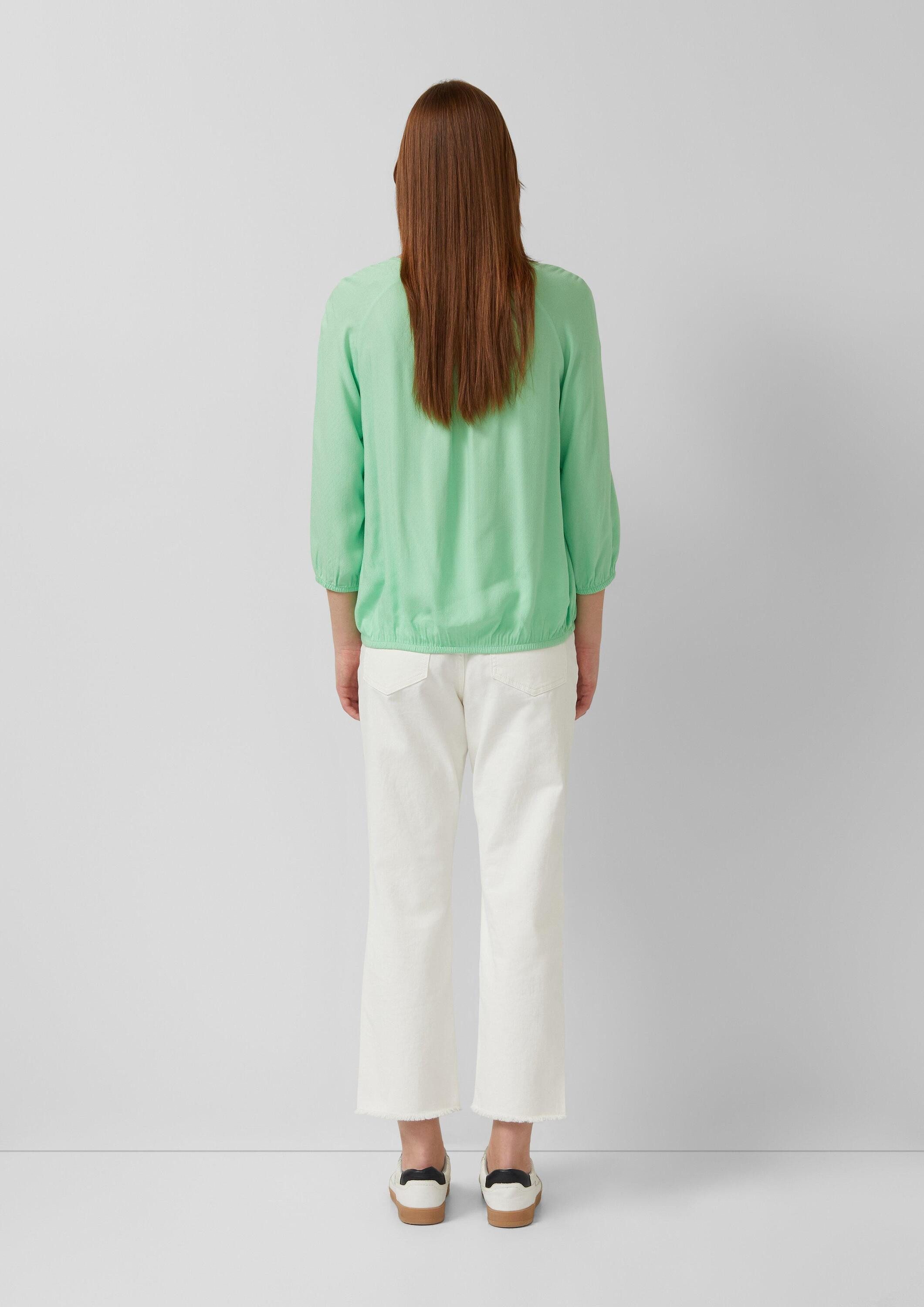 s.Oliver Kurzarmbluse Bluse Strukturierte Viskose-Bluse mit Raff-Details