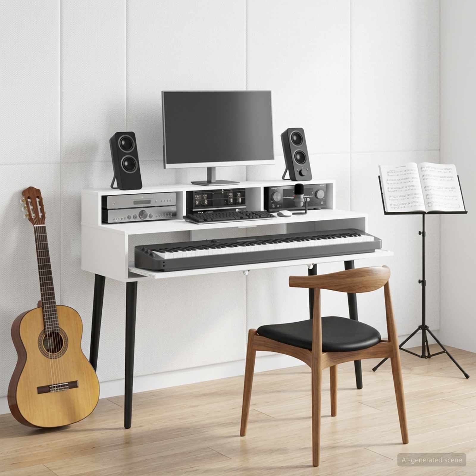 vidaXL Arbeitstisch Studiotisch Weiß 130 x 42,5 x 36 cm Holzwerkstoff (1-St)