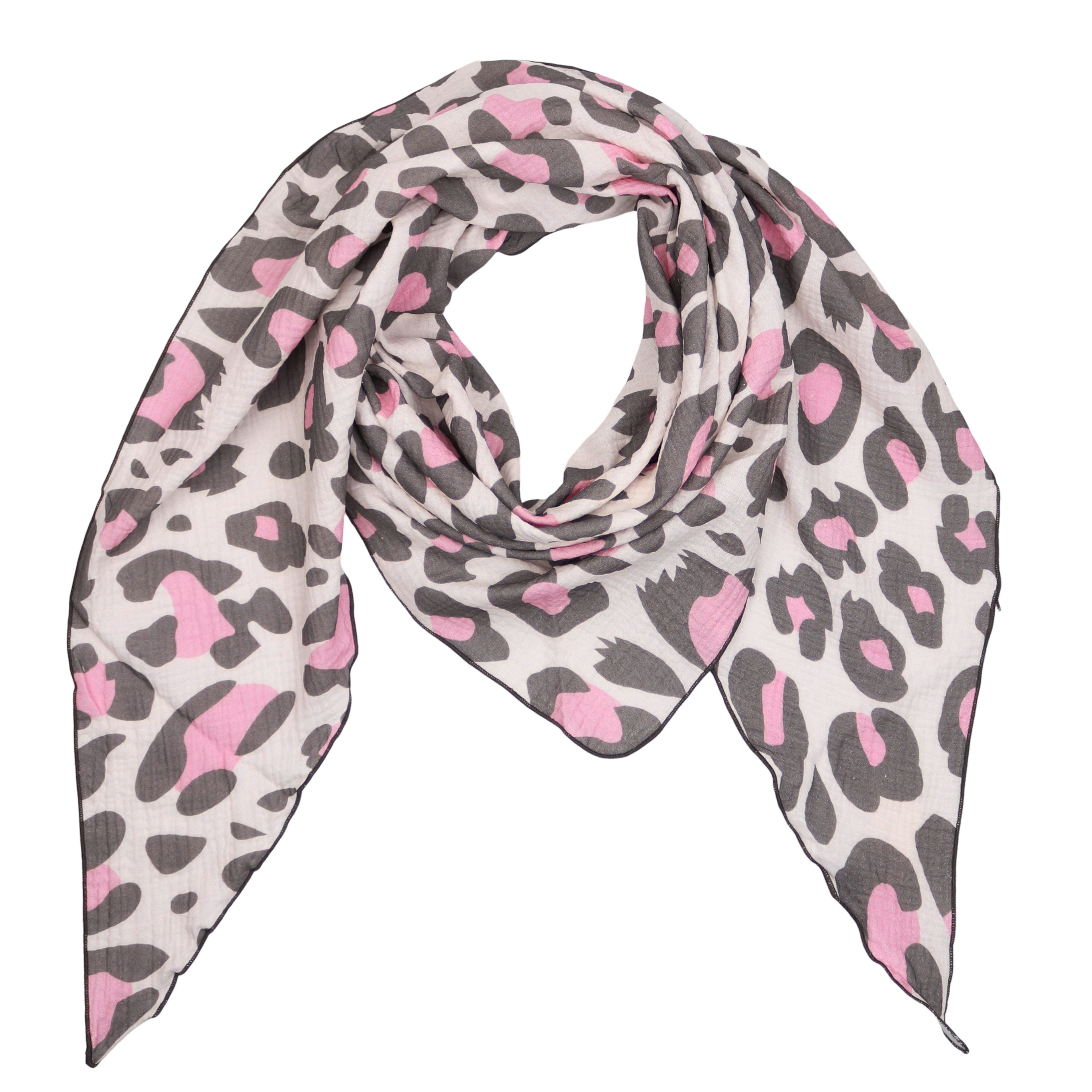MIRROSI Dreieckstuch Aus Musellin Dreiecksschal ca.195x90 cm, Made in Italy Leopard, (Leicht, ideal für das ganze Jahr; 100% Baumwolle), in tollen Farben (Leo XXL Muster)
