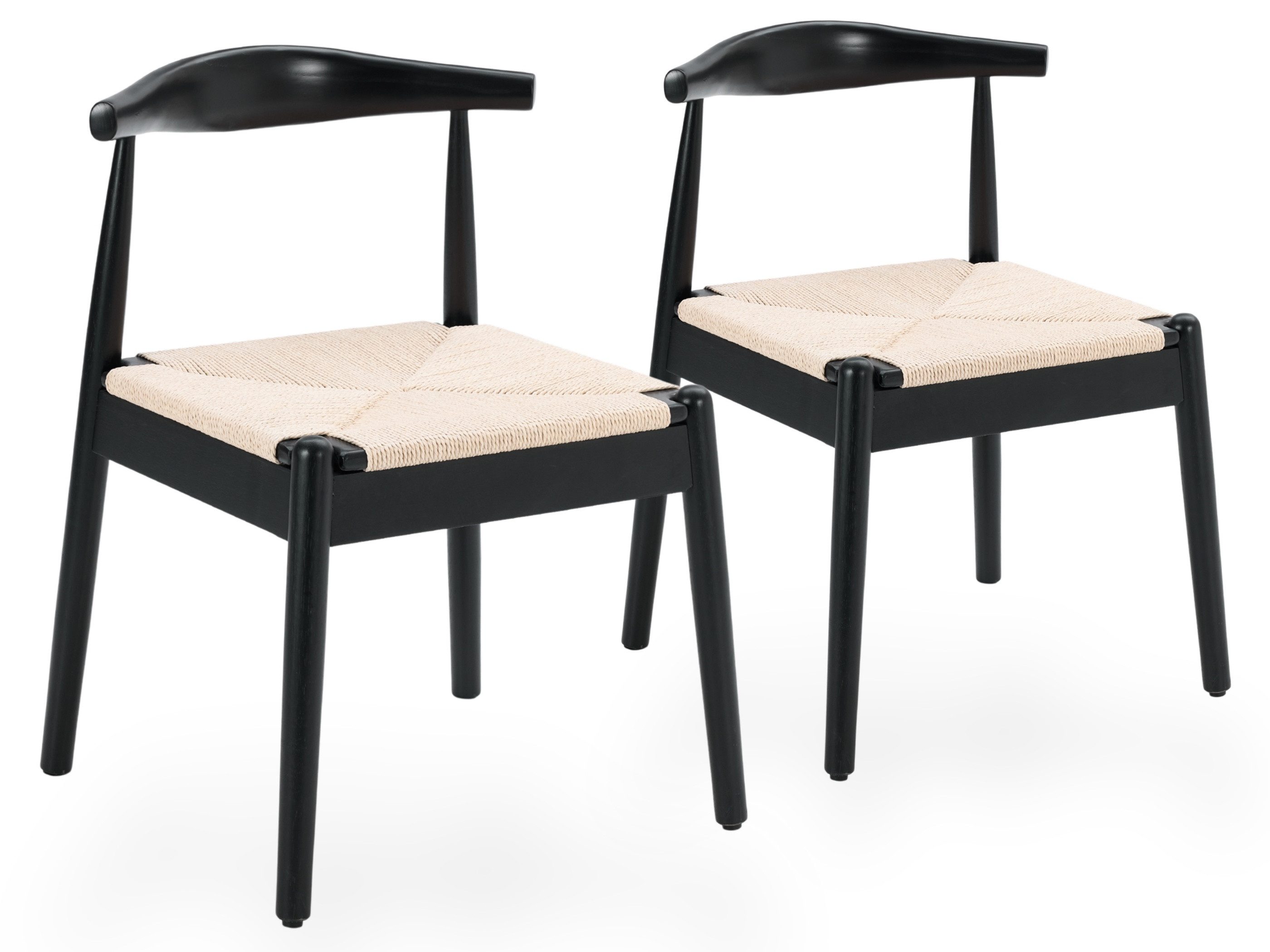 SeedWave Esszimmerstuhl Holz-Esszimmerstühle 2er Set mit Papierkordel-Sitzfläche (2er Set), Armlehnenlose Stühle mit gebogener Rückenlehne