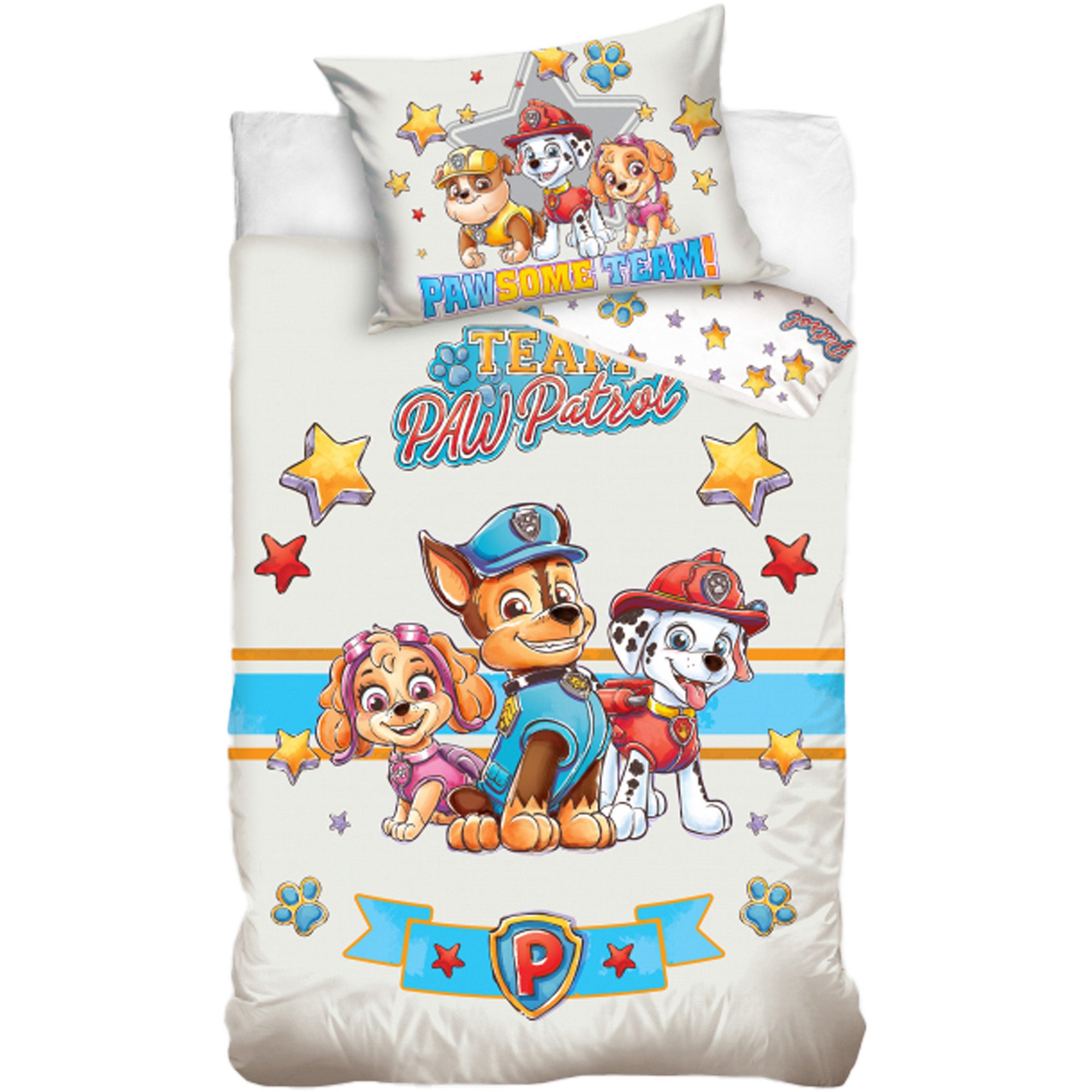 BERONAGE Babybettwäsche Paw Patrol Baby Kleinkind Stars Bettwäsche Linon / Renforcé, Baumwolle, 2 teilig, 100x135 + 40x60 cm