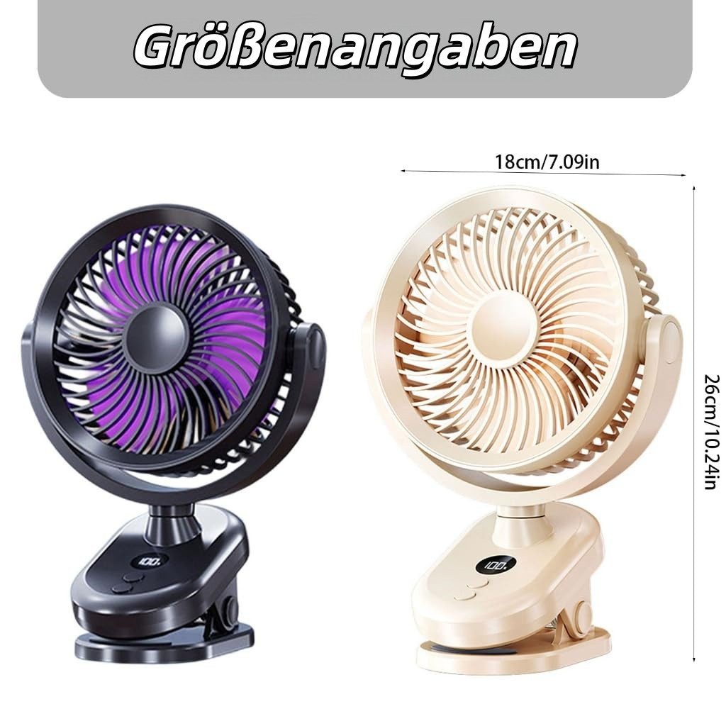 nsihing Mini USB-Ventilator Tragbarer Clip-On-Ventilator, Akku-Ventilator mit Led, USB-Tischventilator für Büro, Reisen im Freien, Camping