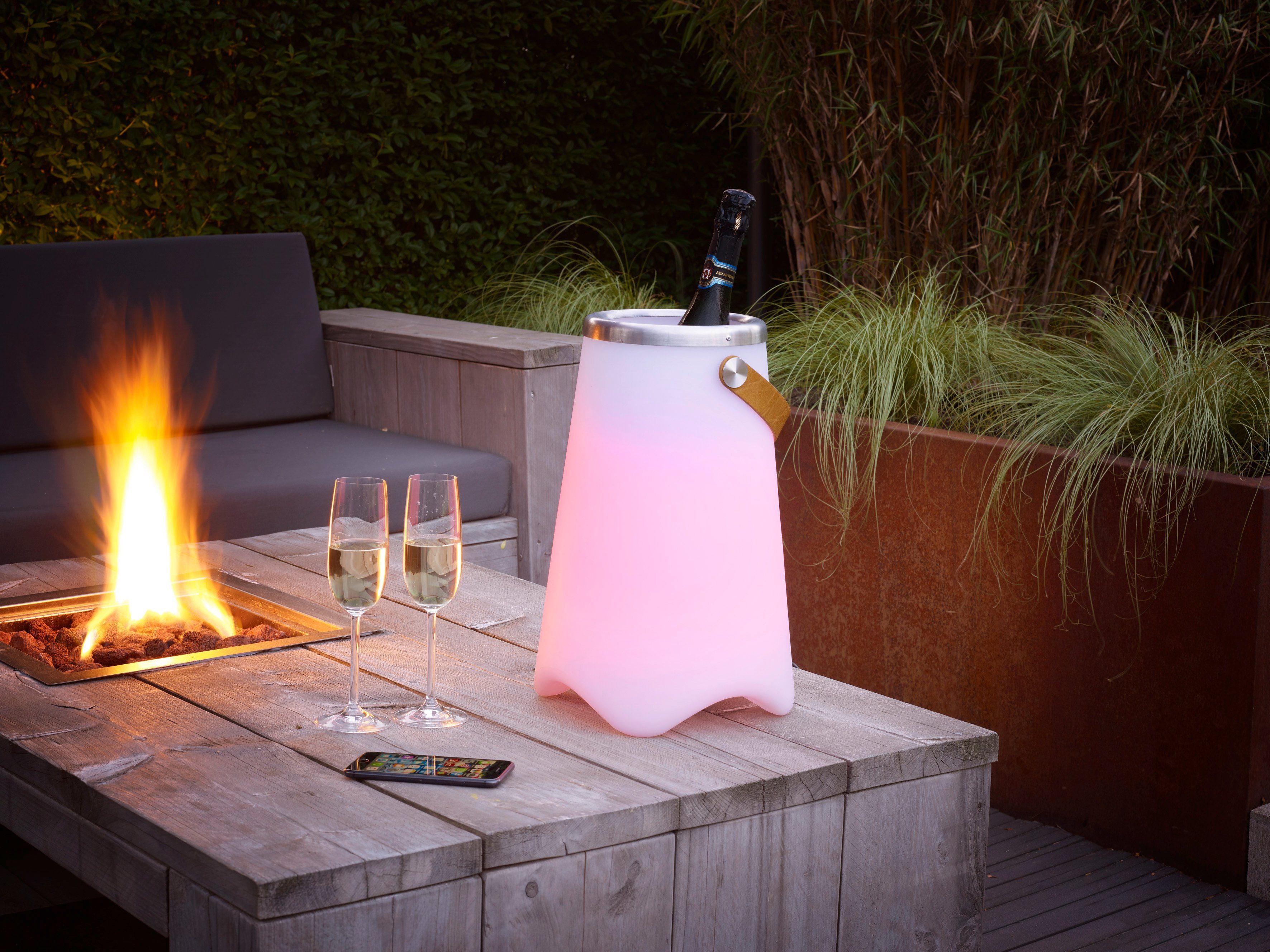 Reality Leuchten LED Außen-Tischleuchte JAMAICA, Bluetooth-Lautsprecher, Farbwechsel, LED fest integriert, Farbwechsler, Outdoor-Sektkühler – Bild 2 von 5