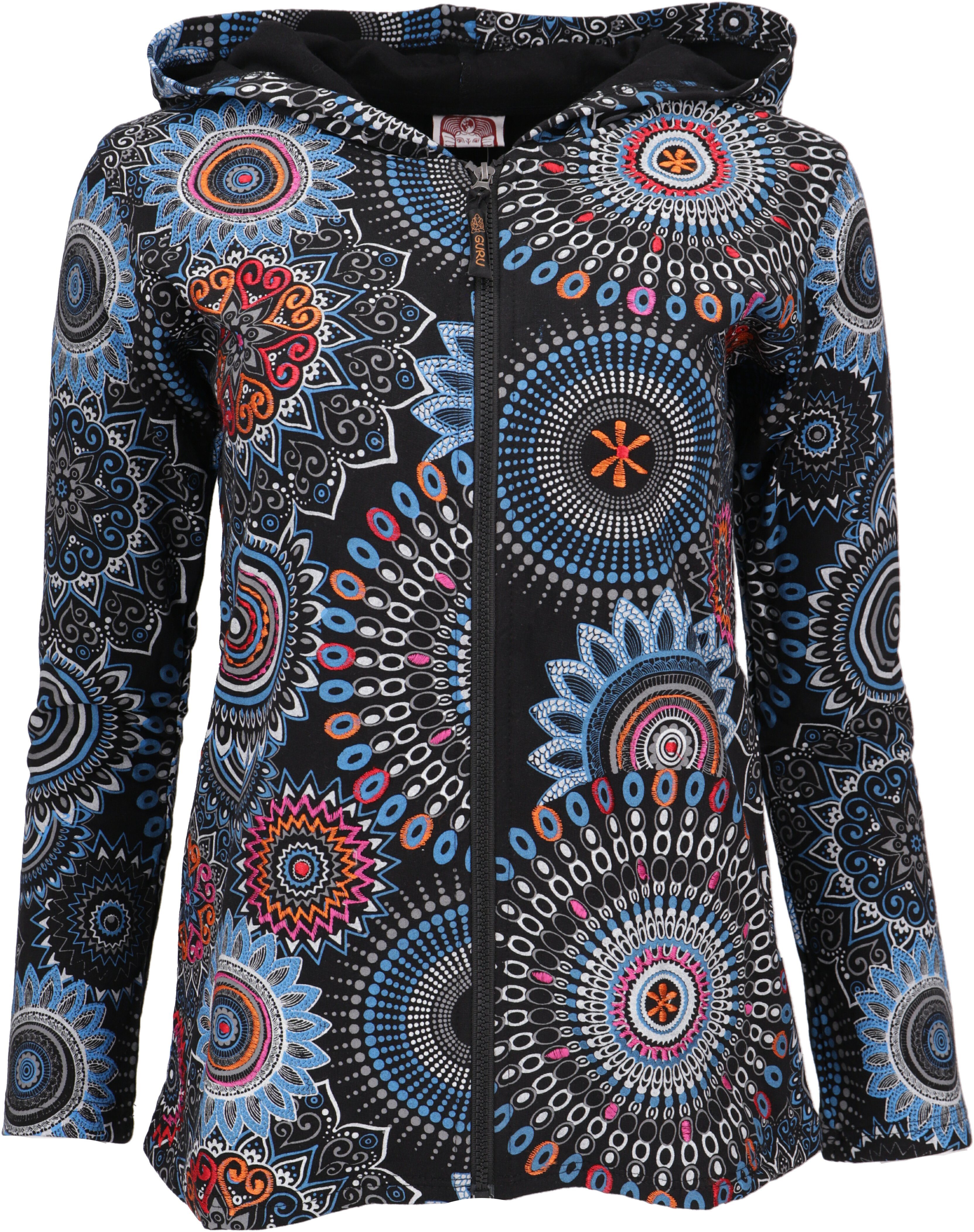 schwarz/blau Jacke chic -.. Bekleidung Boho Hippie Jacke, alternative Langjacke Guru-Shop bestickte